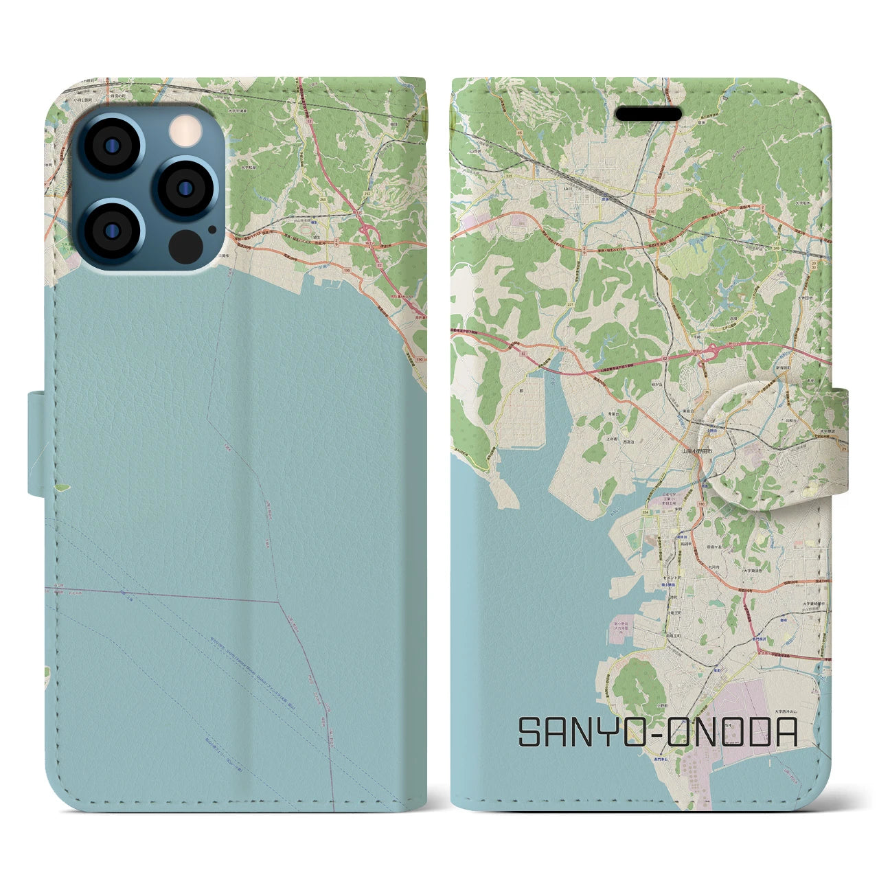 【山陽小野田(山口県)】地図柄iPhoneケース(手帳タイプ)ナチュラル・iPhone 12 / 12 Pro 用