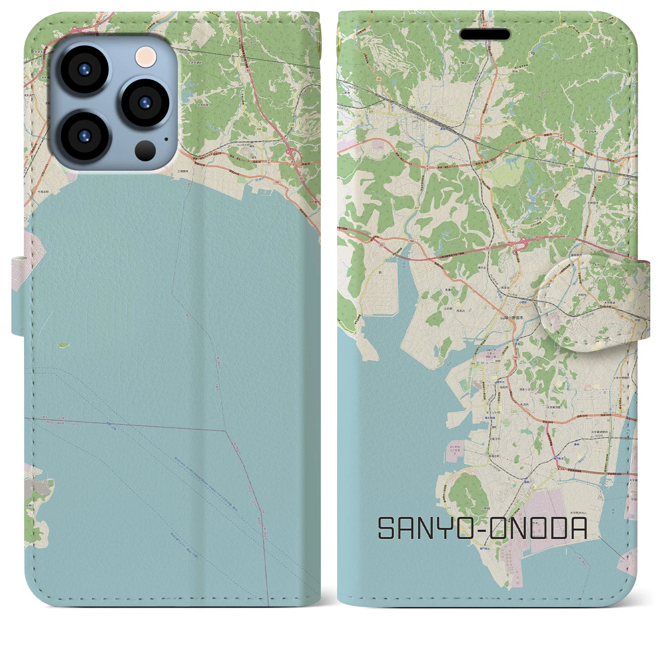 【山陽小野田(山口県)】地図柄iPhoneケース(手帳タイプ)ナチュラル・iPhone 13 Pro Max 用