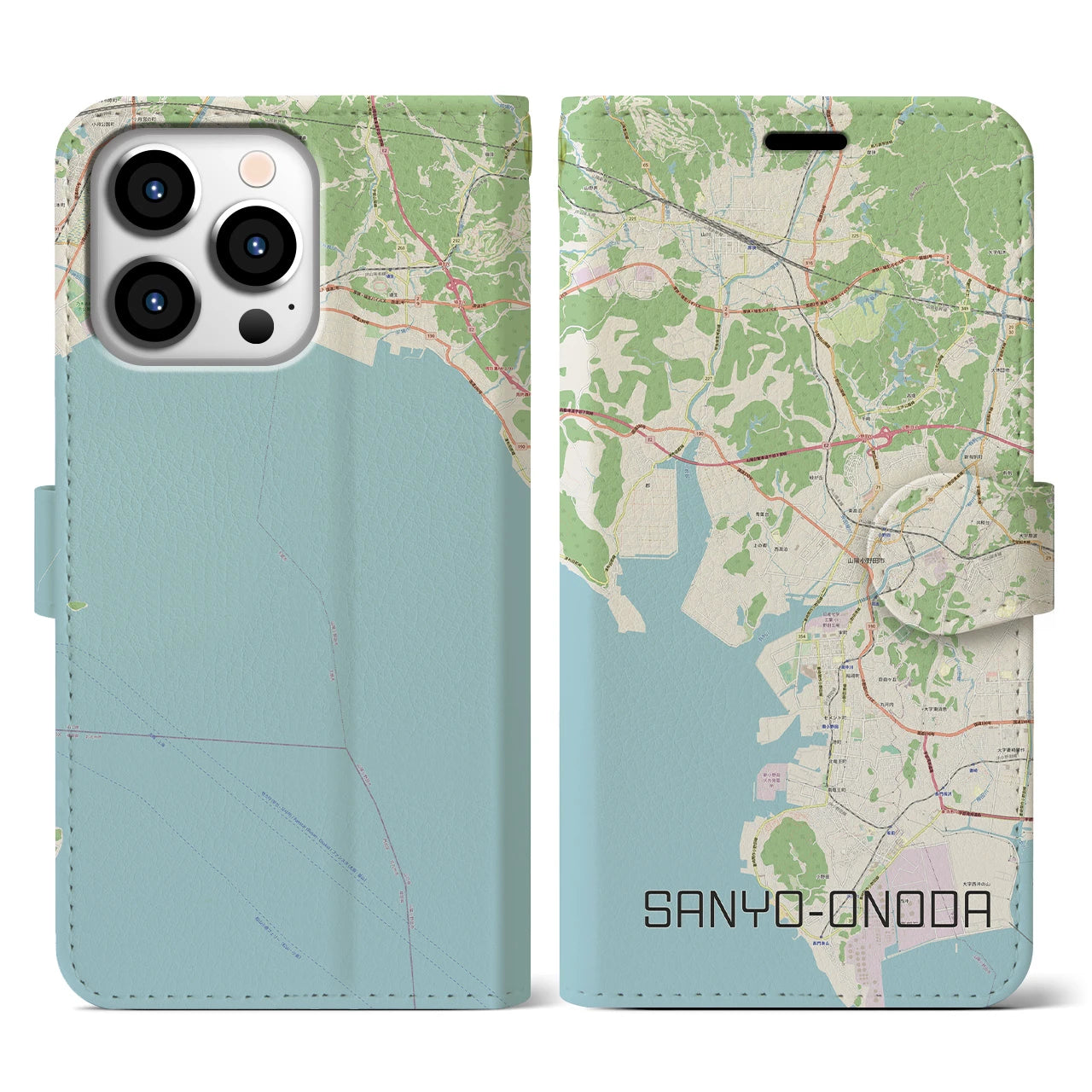 【山陽小野田(山口県)】地図柄iPhoneケース(手帳タイプ)ナチュラル・iPhone 13 Pro 用