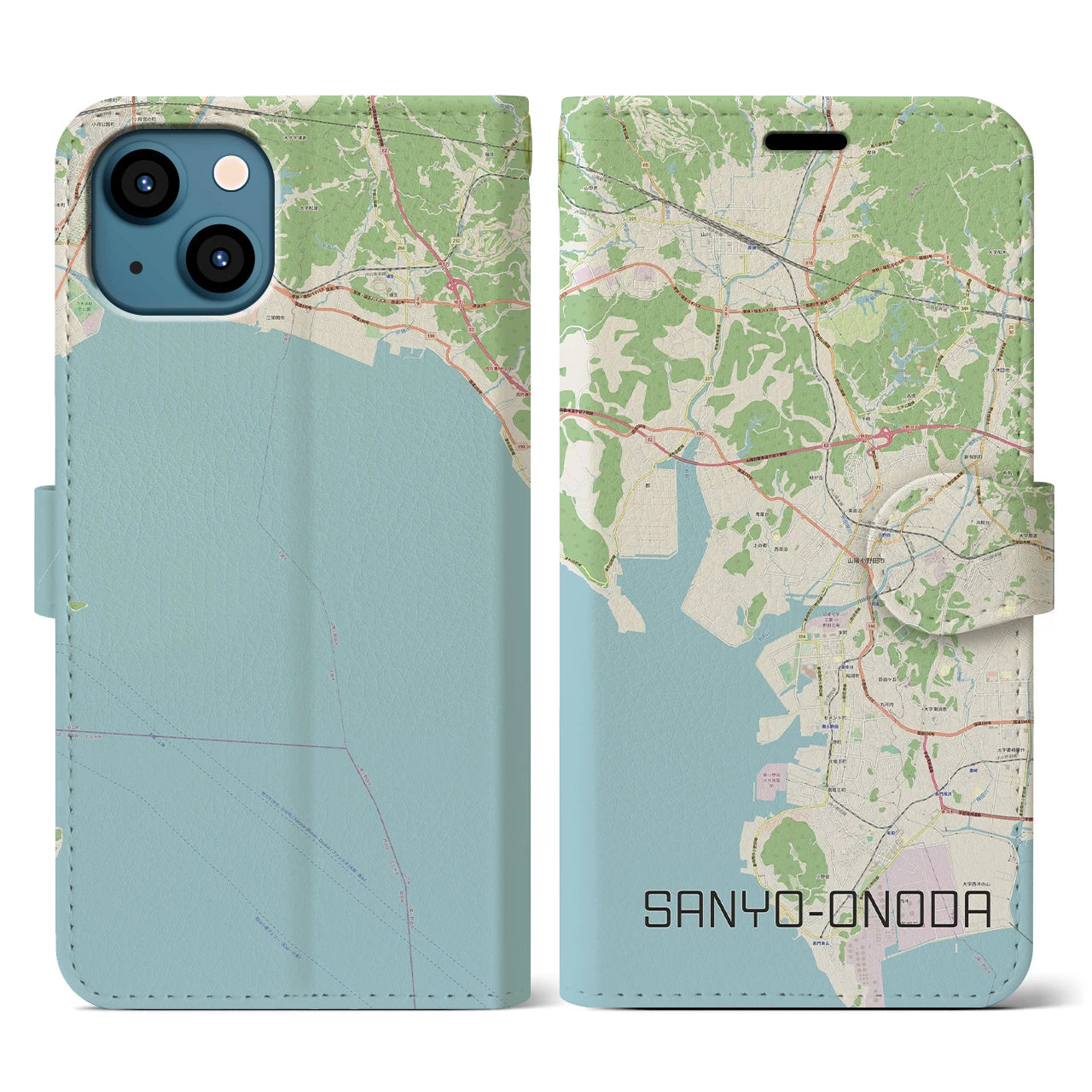 【山陽小野田(山口県)】地図柄iPhoneケース(手帳タイプ)ナチュラル・iPhone 13 用