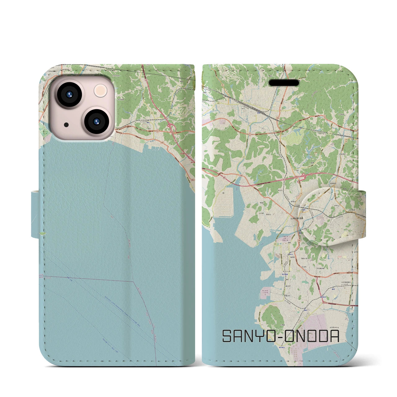 【山陽小野田(山口県)】地図柄iPhoneケース(手帳タイプ)ナチュラル・iPhone 13 mini 用