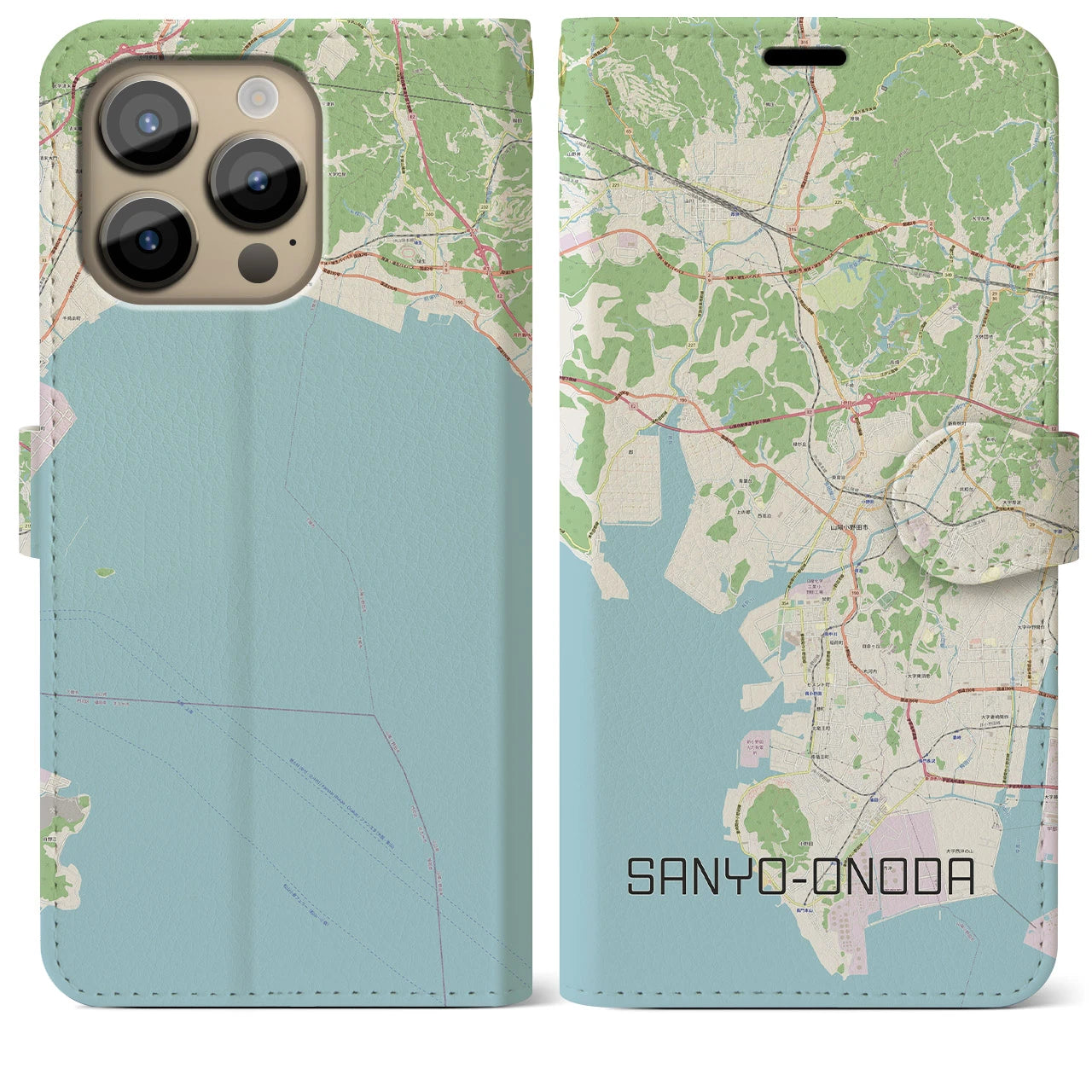 【山陽小野田(山口県)】地図柄iPhoneケース(手帳タイプ)ナチュラル・iPhone 14 Pro Max 用