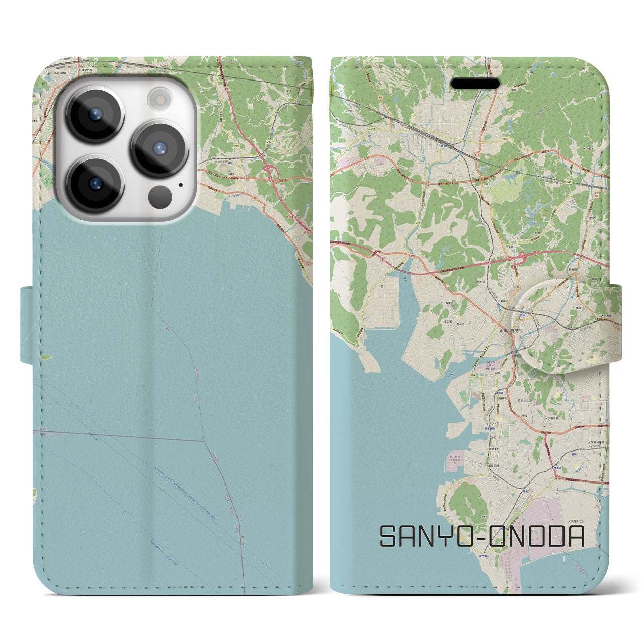 【山陽小野田(山口県)】地図柄iPhoneケース(手帳タイプ)ナチュラル・iPhone 14 Pro 用