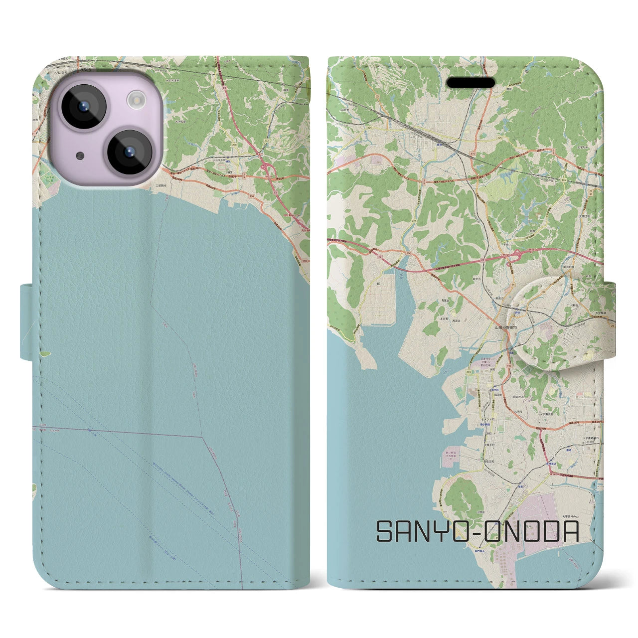 【山陽小野田(山口県)】地図柄iPhoneケース(手帳タイプ)ナチュラル・iPhone 14 用