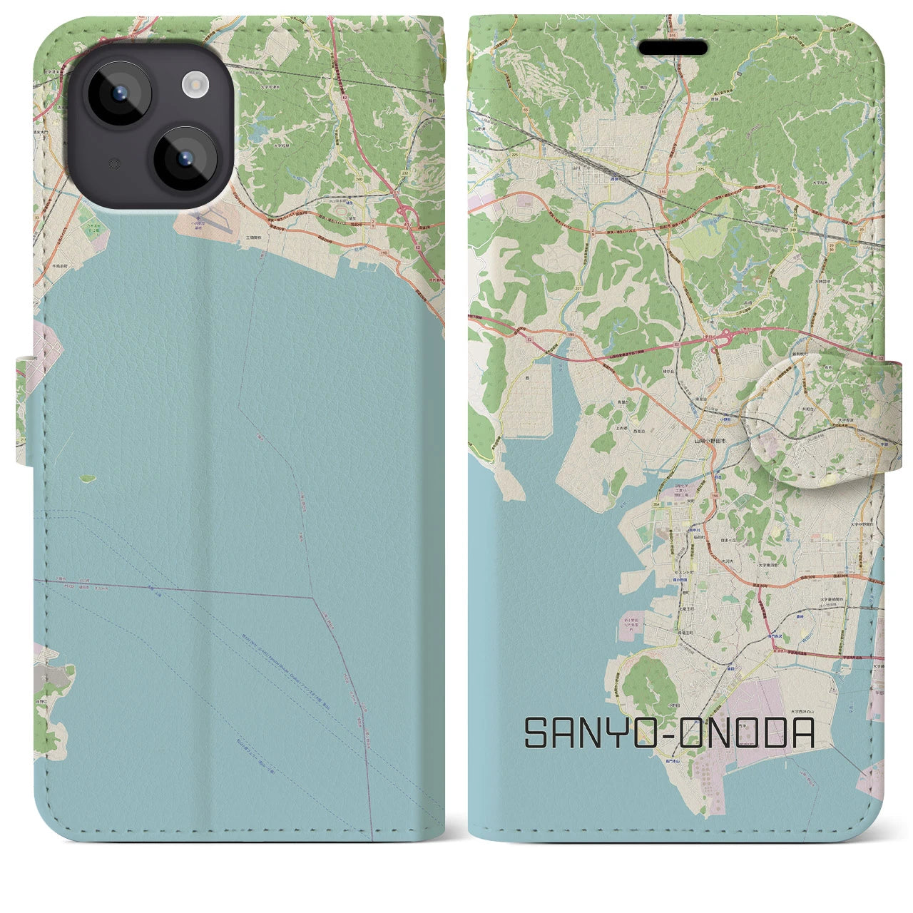 【山陽小野田(山口県)】地図柄iPhoneケース(手帳タイプ)ナチュラル・iPhone 14 Plus 用