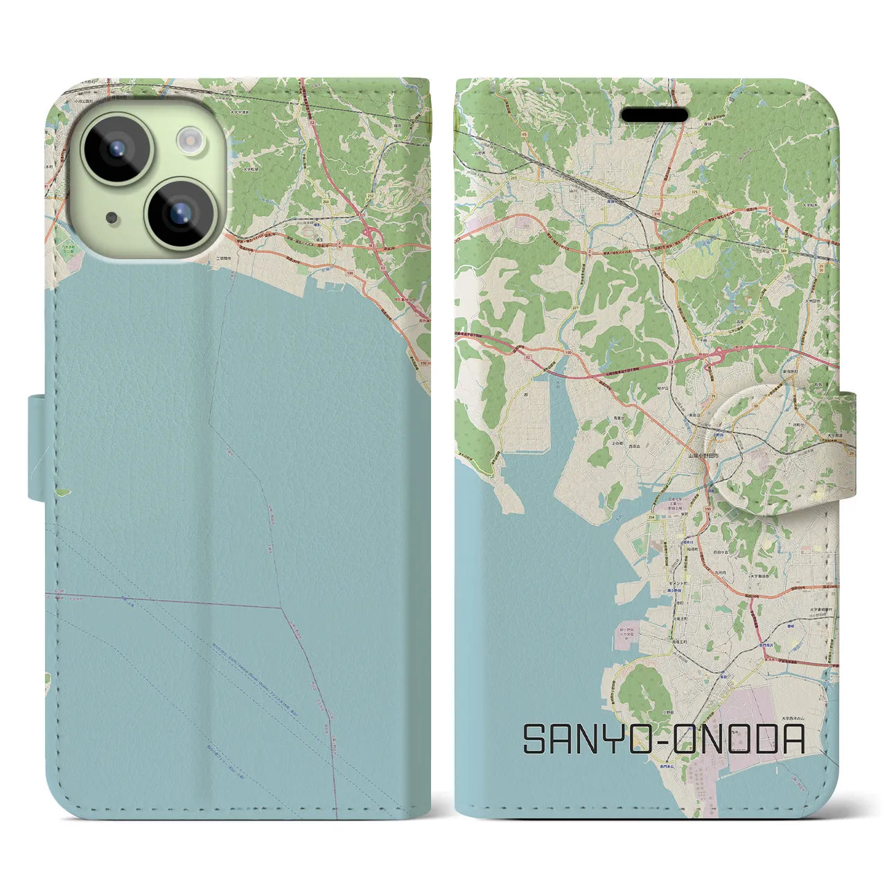 【山陽小野田(山口県)】地図柄iPhoneケース(手帳タイプ)ナチュラル・iPhone 15 用