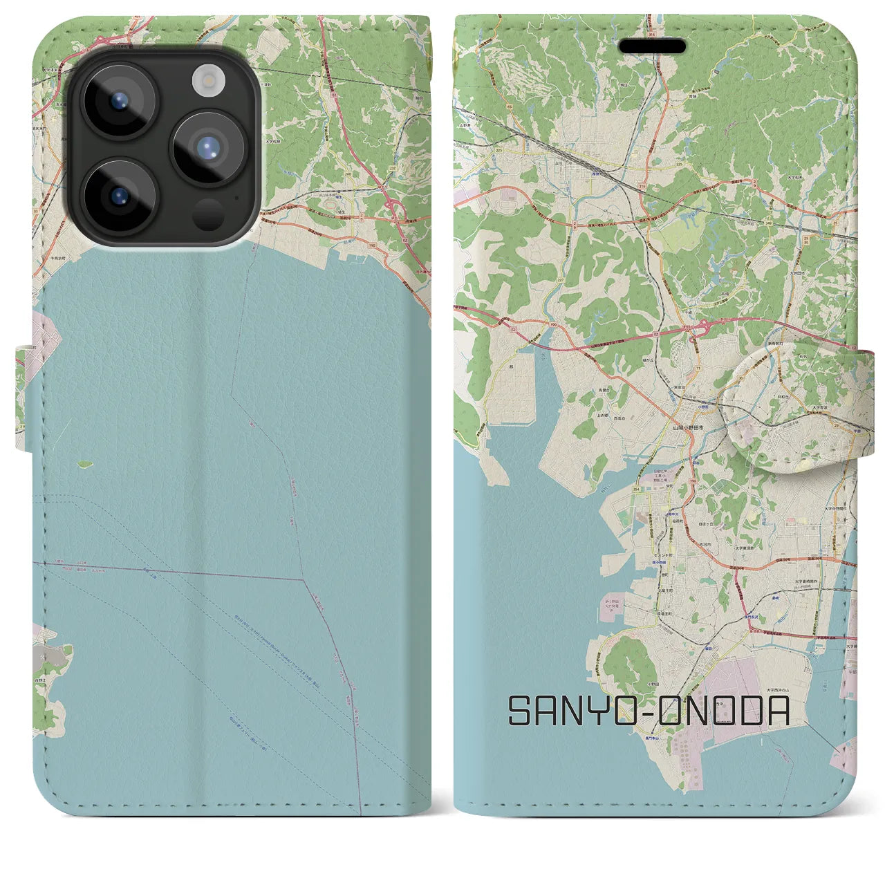 【山陽小野田(山口県)】地図柄iPhoneケース(手帳タイプ)ナチュラル・iPhone 15 Pro Max 用