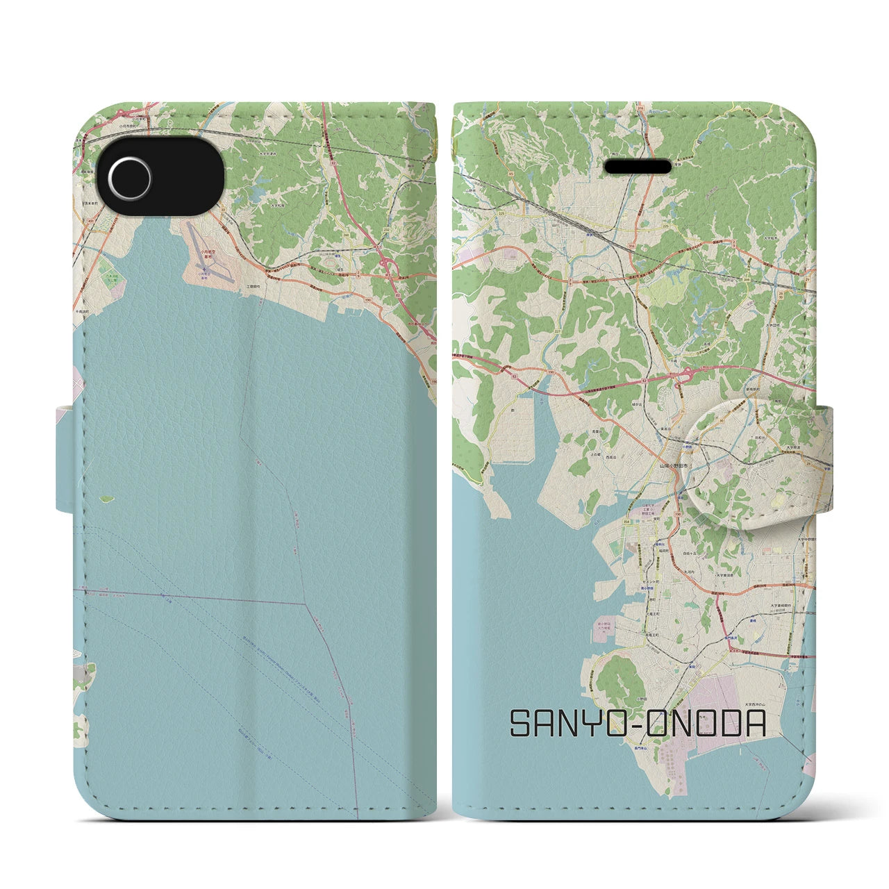 【山陽小野田(山口県)】地図柄iPhoneケース(手帳タイプ)ナチュラル・iPhone SE(第3 / 第2世代) / 8 / 7 / 6s / 6 用