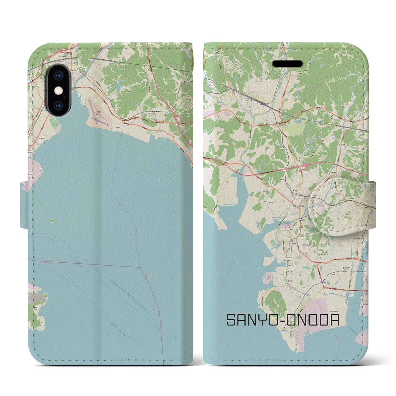 【山陽小野田(山口県)】地図柄iPhoneケース(手帳タイプ)ナチュラル・iPhone XS / X 用
