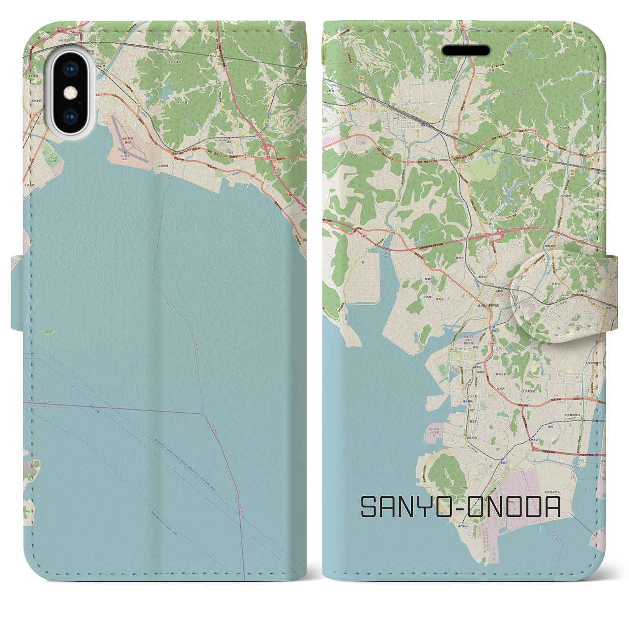 【山陽小野田(山口県)】地図柄iPhoneケース(手帳タイプ)ナチュラル・iPhone XS Max 用