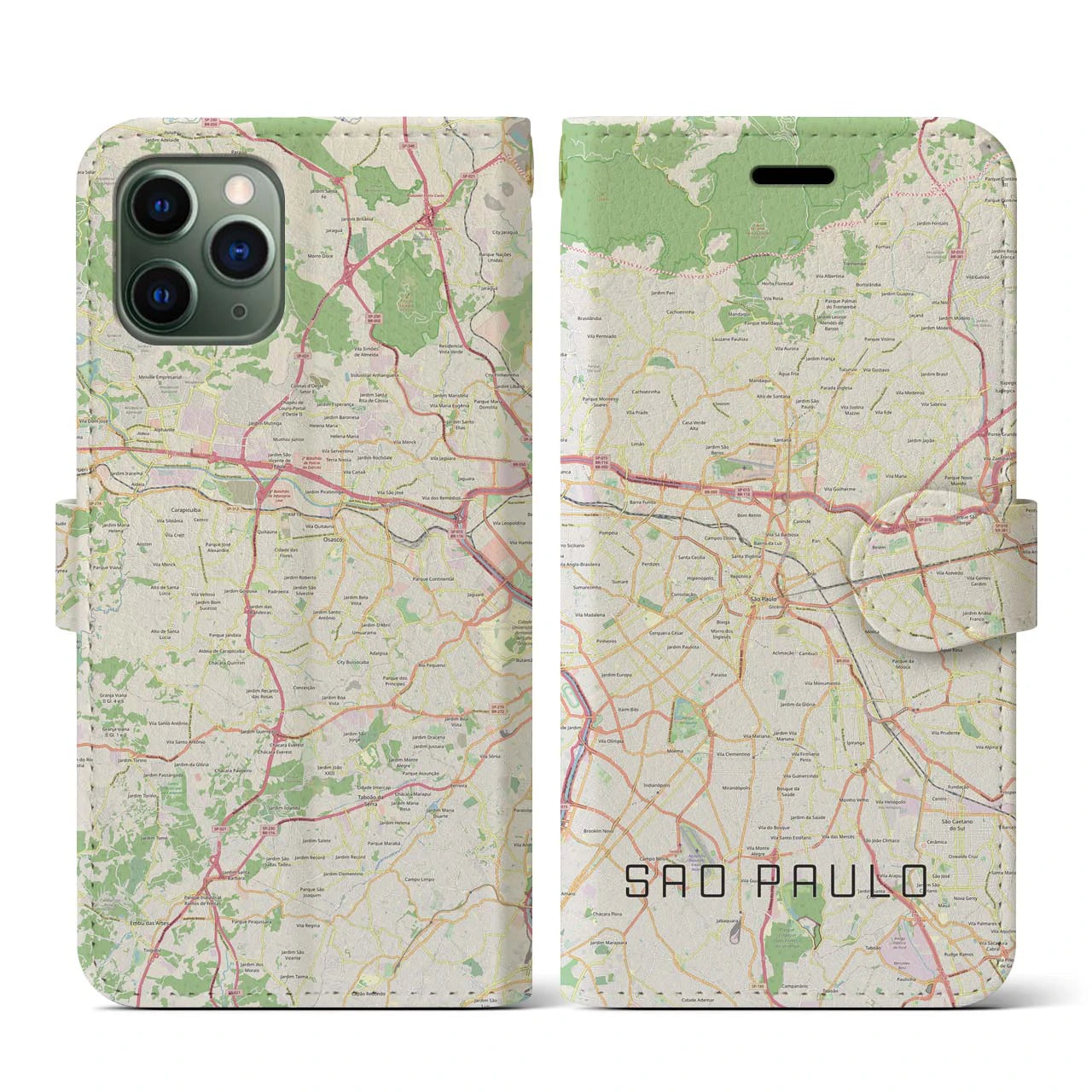 【サンパウロ(ブラジル)】地図柄iPhoneケース(手帳タイプ)ナチュラル・iPhone 11 Pro 用