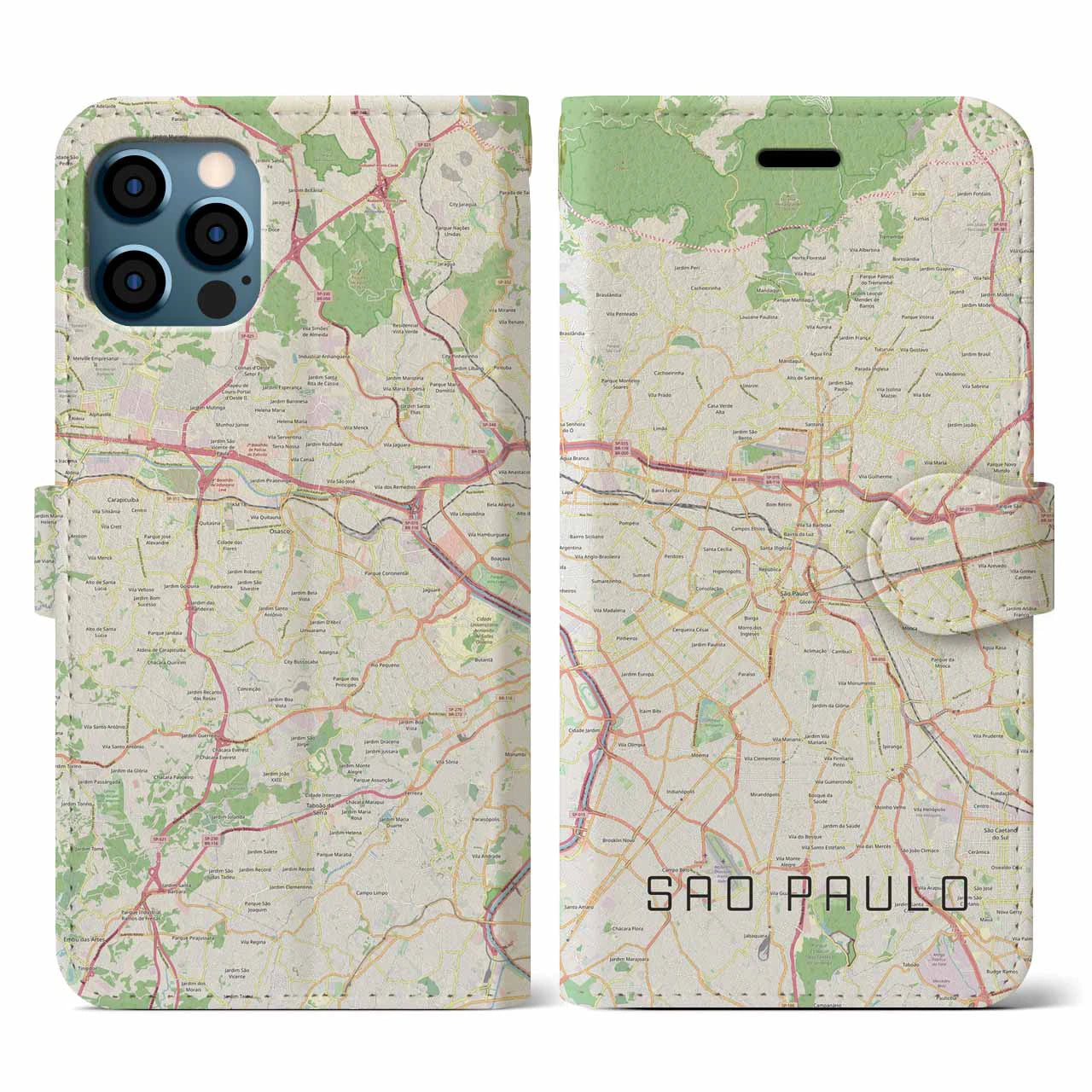 【サンパウロ(ブラジル)】地図柄iPhoneケース(手帳タイプ)ナチュラル・iPhone 12 / 12 Pro 用