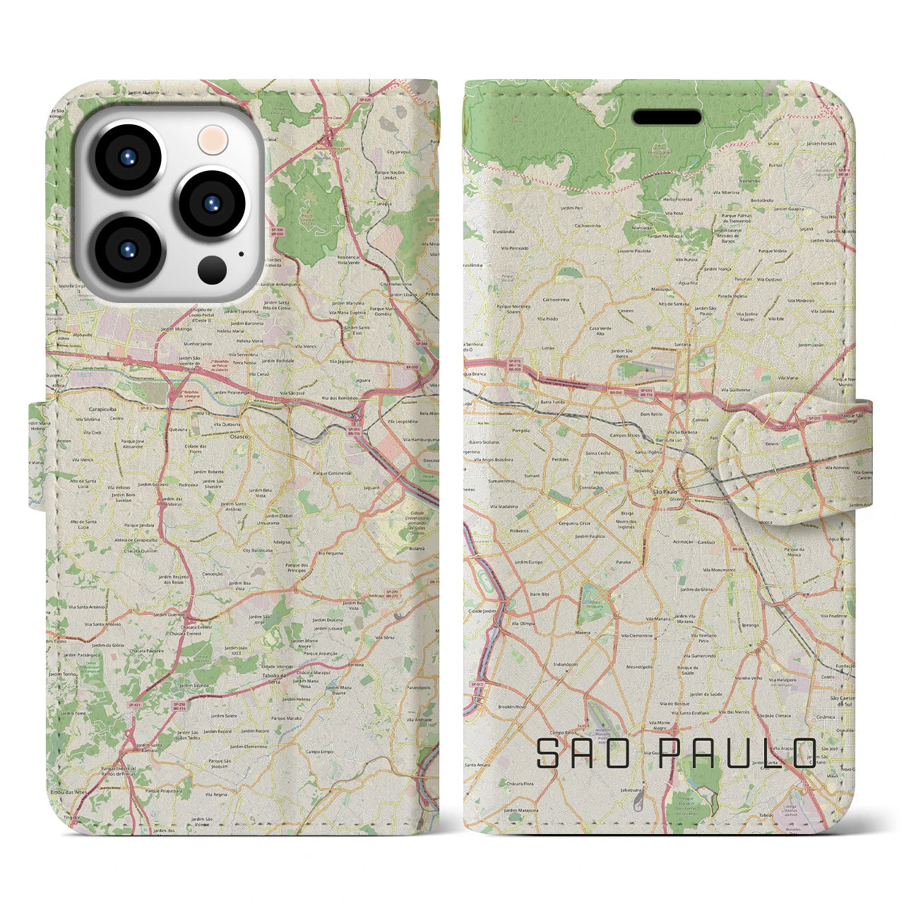 【サンパウロ(ブラジル)】地図柄iPhoneケース(手帳タイプ)ナチュラル・iPhone 13 Pro 用