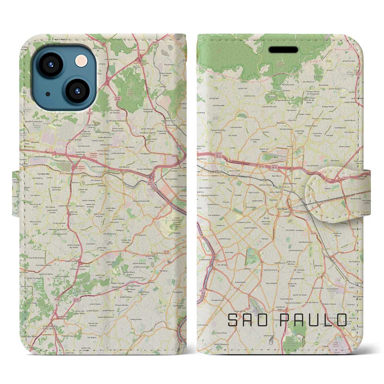 【サンパウロ(ブラジル)】地図柄iPhoneケース(手帳タイプ)ナチュラル・iPhone 13 用