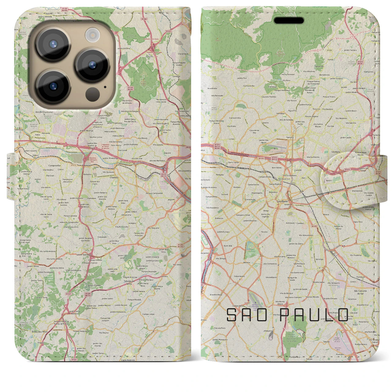【サンパウロ(ブラジル)】地図柄iPhoneケース(手帳タイプ)ナチュラル・iPhone 14 Pro Max 用