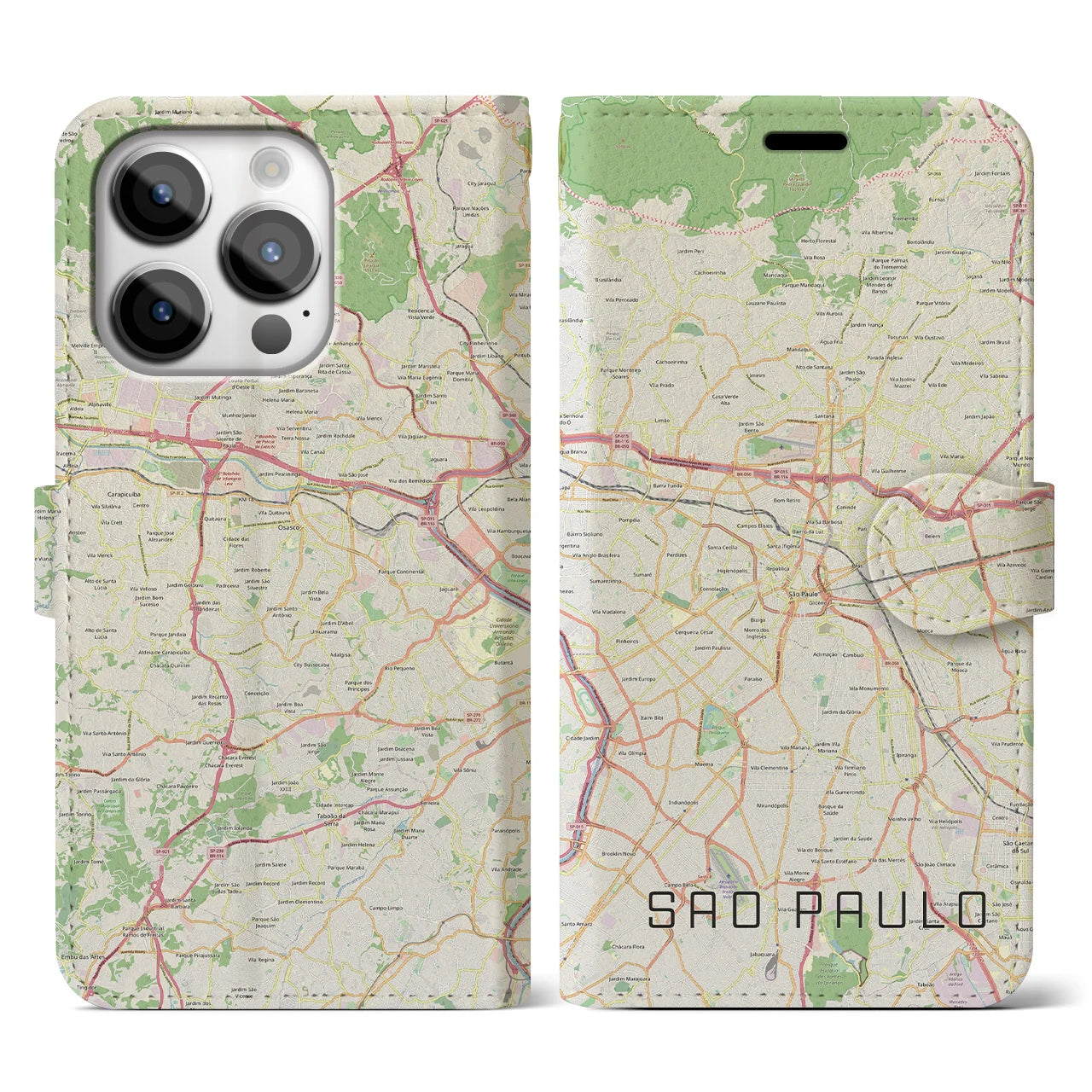 【サンパウロ(ブラジル)】地図柄iPhoneケース(手帳タイプ)ナチュラル・iPhone 14 Pro 用