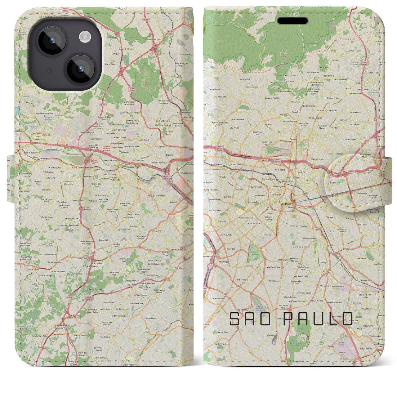 【サンパウロ(ブラジル)】地図柄iPhoneケース(手帳タイプ)ナチュラル・iPhone 14 Plus 用