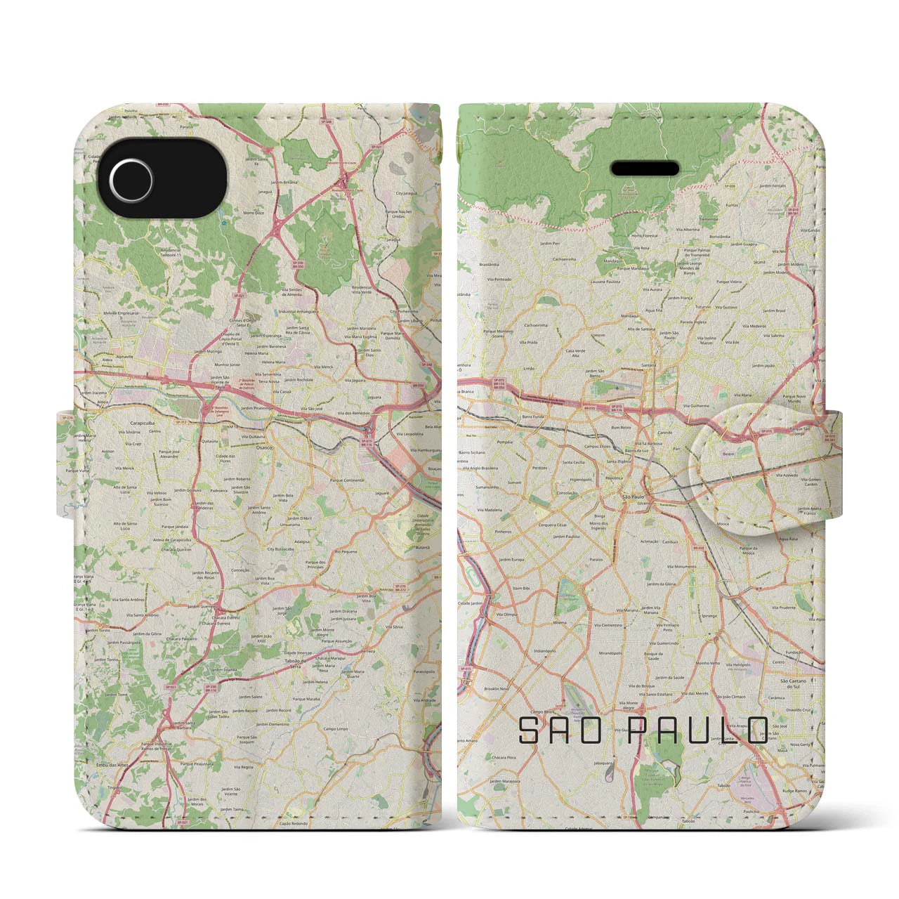 【サンパウロ(ブラジル)】地図柄iPhoneケース(手帳タイプ)ナチュラル・iPhone SE(第3 / 第2世代) / 8 / 7 / 6s / 6 用
