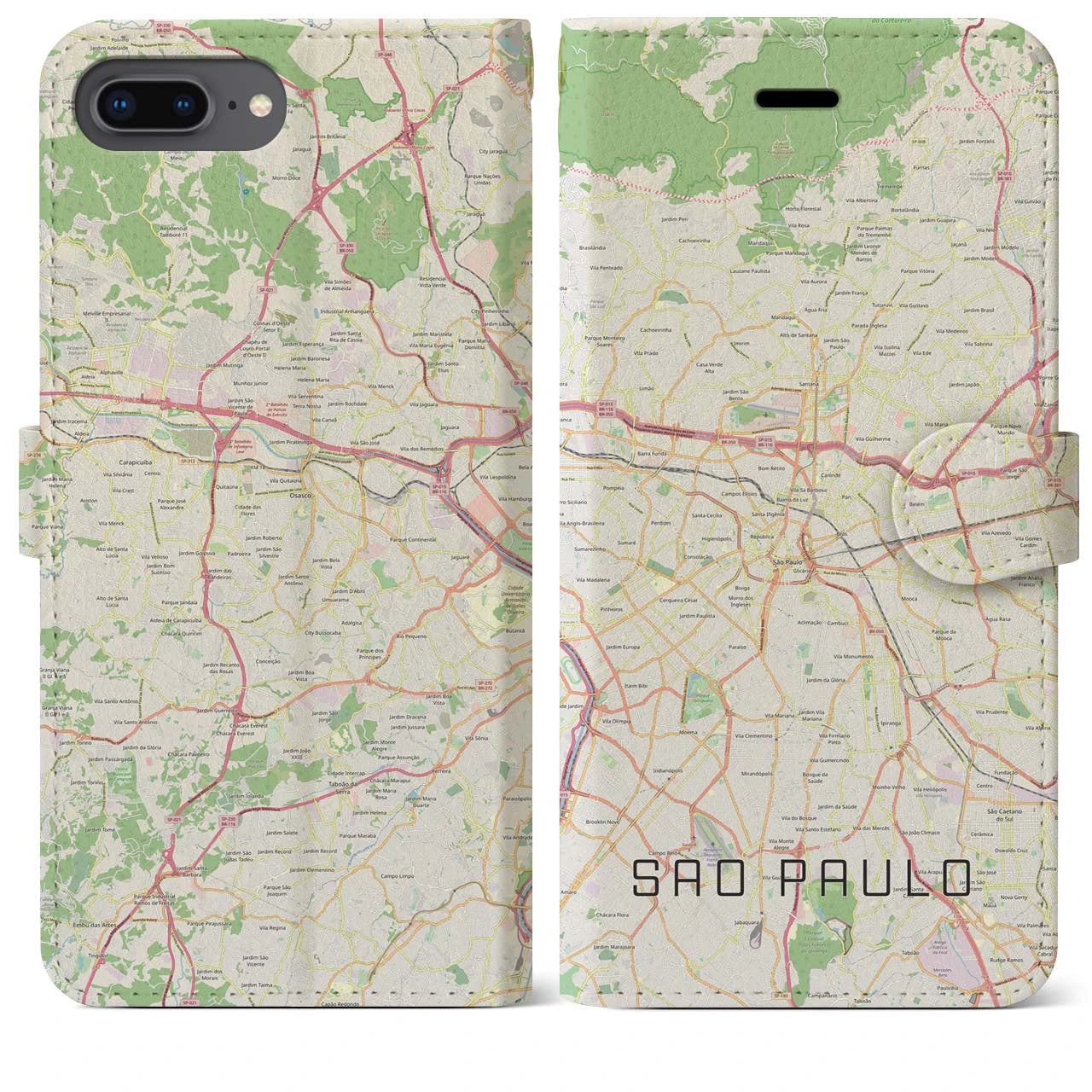 【サンパウロ(ブラジル)】地図柄iPhoneケース(手帳タイプ)ナチュラル・iPhone 8Plus /7Plus / 6sPlus / 6Plus 用