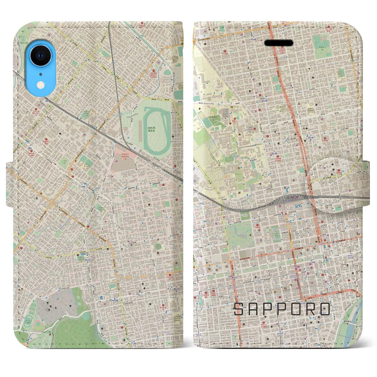【札幌2(北海道)】地図柄iPhoneケース(手帳タイプ)ナチュラル・iPhone XR 用