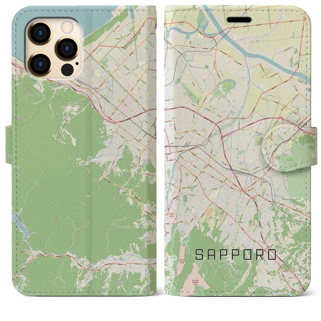 【札幌3(北海道)】地図柄iPhoneケース(手帳タイプ)ナチュラル・iPhone 12 Pro Max 用