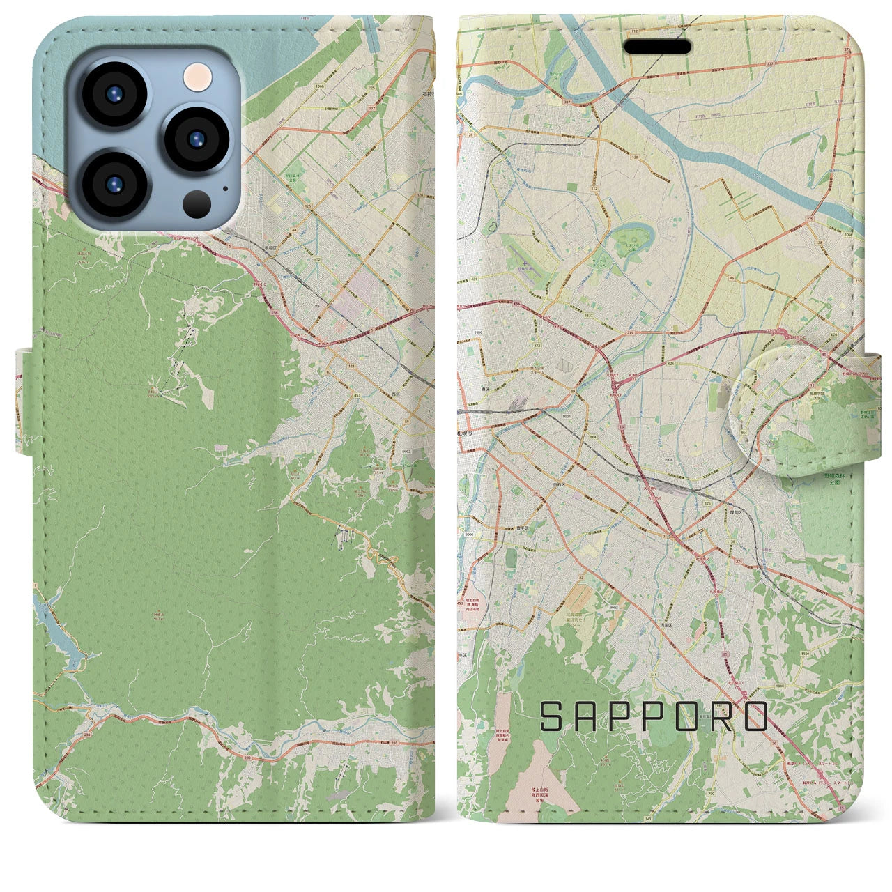 【札幌3(北海道)】地図柄iPhoneケース(手帳タイプ)ナチュラル・iPhone 13 Pro Max 用