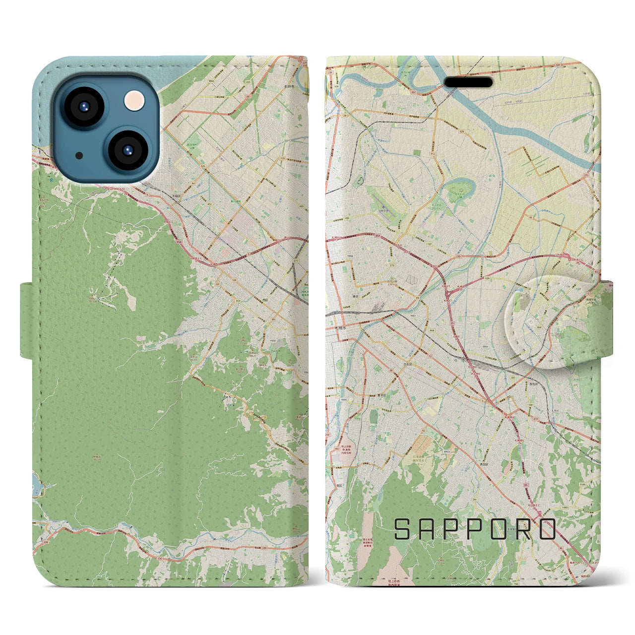 【札幌3(北海道)】地図柄iPhoneケース(手帳タイプ)ナチュラル・iPhone 13 用