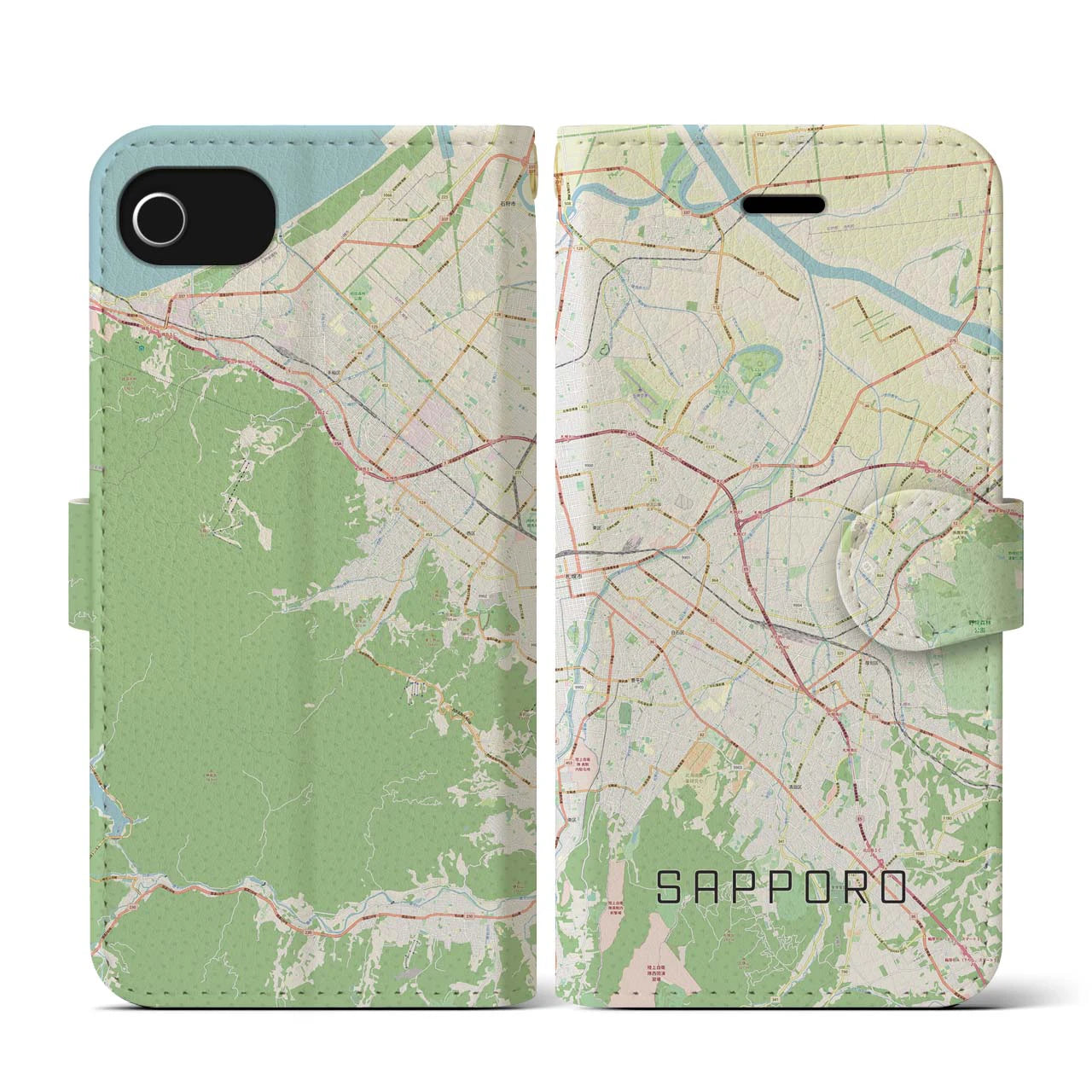 【札幌3(北海道)】地図柄iPhoneケース(手帳タイプ)ナチュラル・iPhone SE(第3 / 第2世代) / 8 / 7 / 6s / 6 用