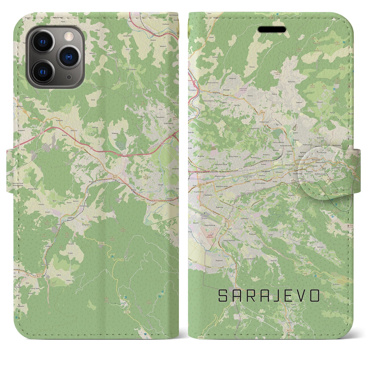 【サラエヴォ(ボスニア・ヘルツェゴビナ)】地図柄iPhoneケース(手帳タイプ)ナチュラル・iPhone 11 Pro Max 用
