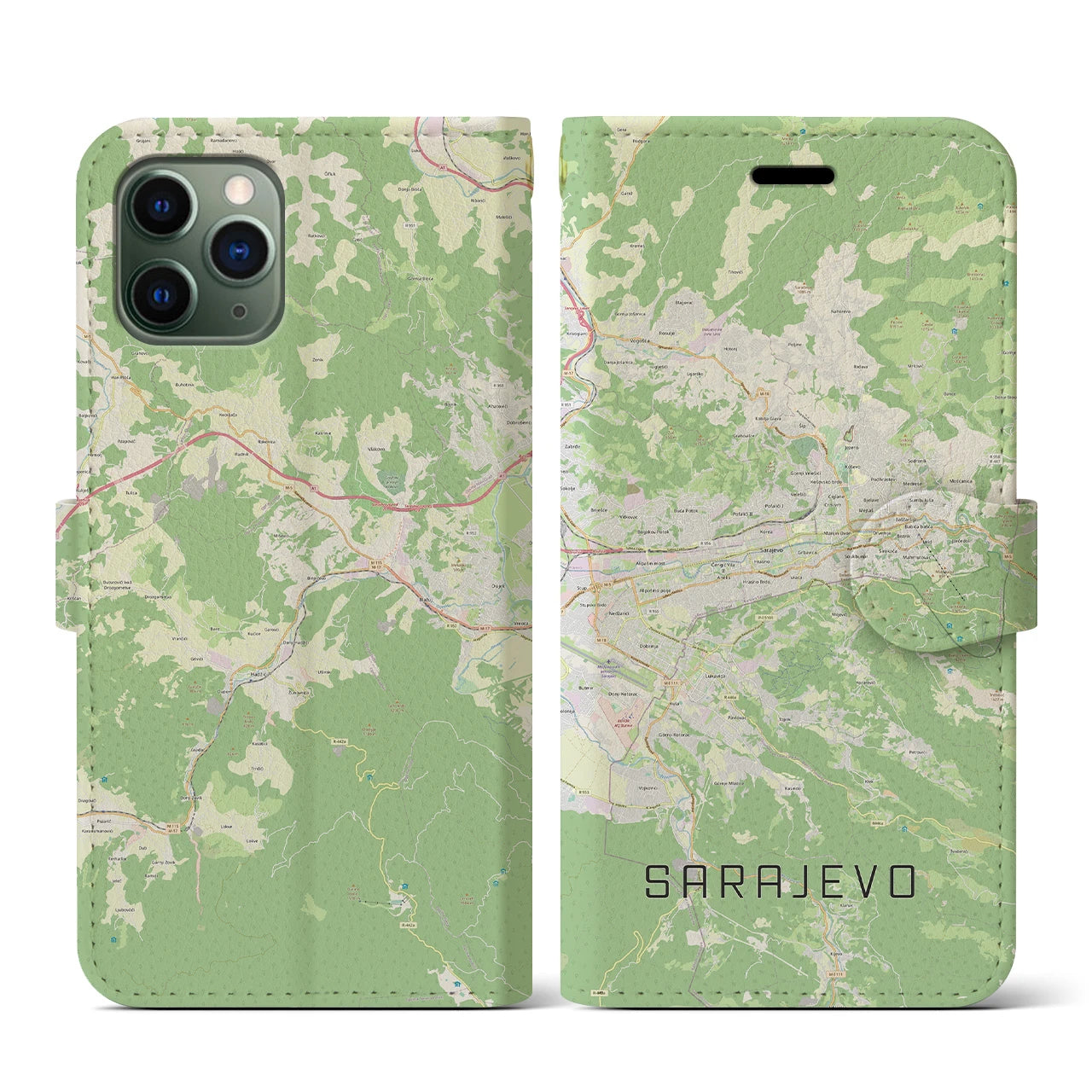 【サラエヴォ(ボスニア・ヘルツェゴビナ)】地図柄iPhoneケース(手帳タイプ)ナチュラル・iPhone 11 Pro 用