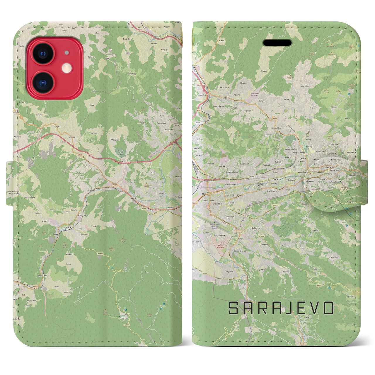 【サラエヴォ(ボスニア・ヘルツェゴビナ)】地図柄iPhoneケース(手帳タイプ)ナチュラル・iPhone 11 用