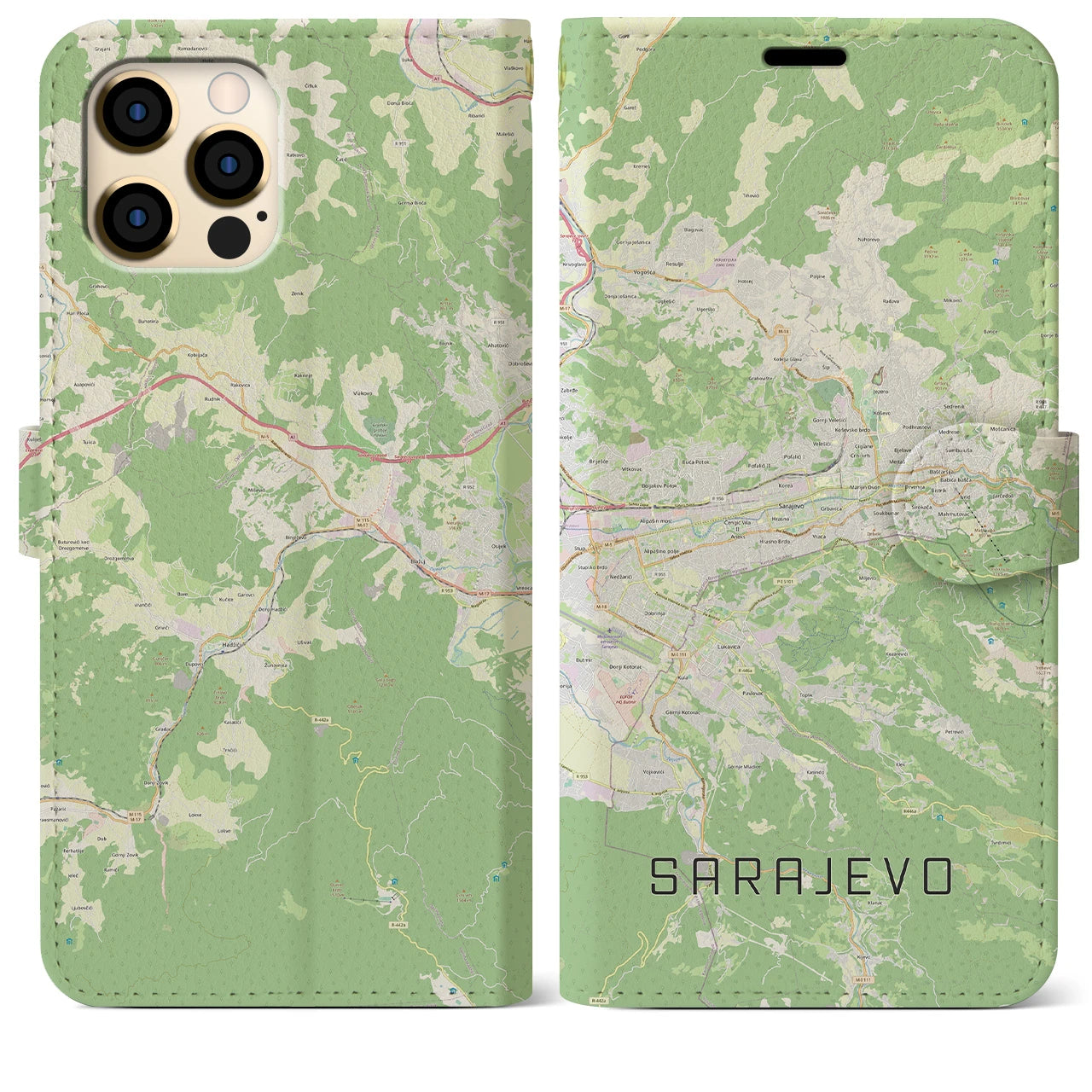 【サラエヴォ(ボスニア・ヘルツェゴビナ)】地図柄iPhoneケース(手帳タイプ)ナチュラル・iPhone 12 Pro Max 用