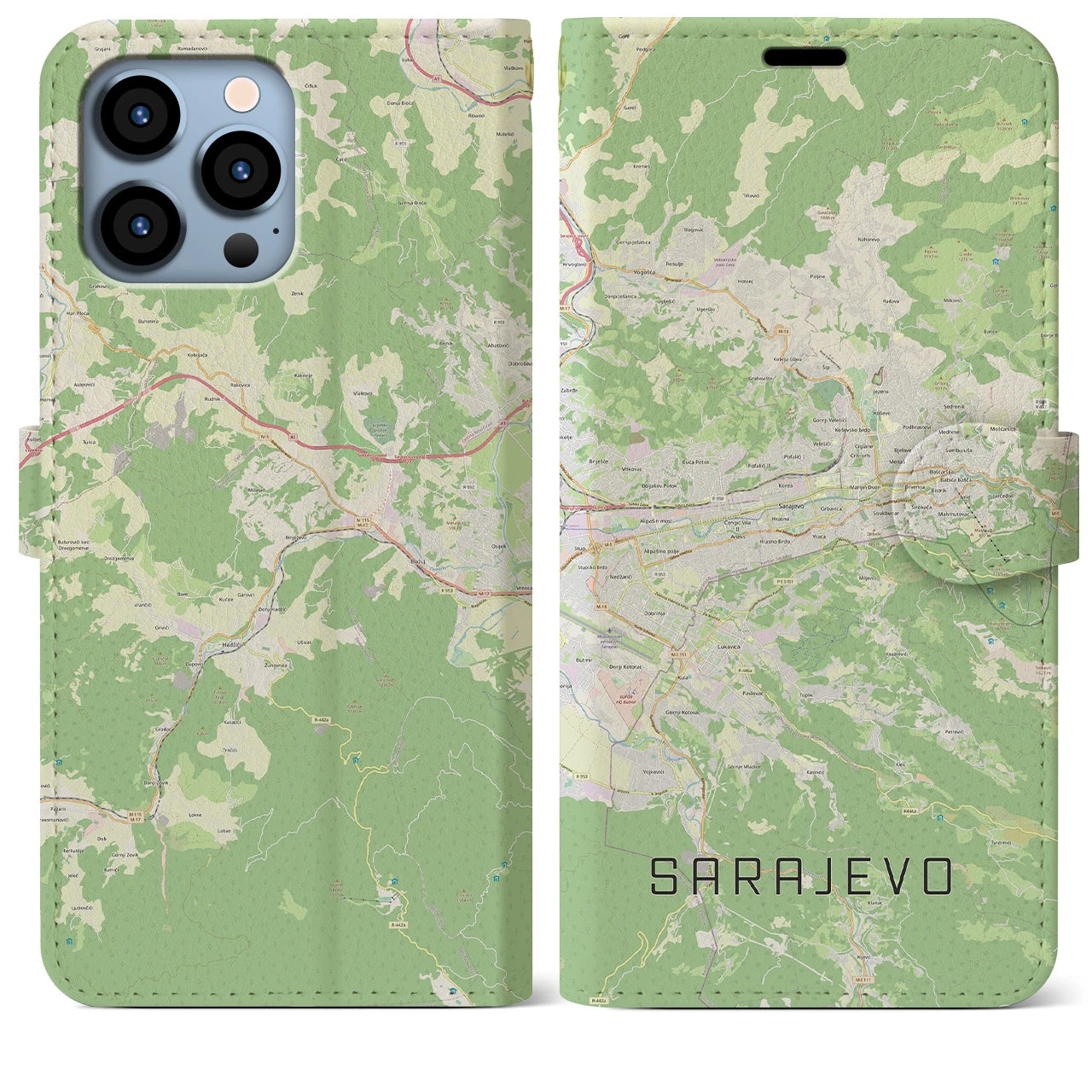 【サラエヴォ(ボスニア・ヘルツェゴビナ)】地図柄iPhoneケース(手帳タイプ)ナチュラル・iPhone 13 Pro Max 用
