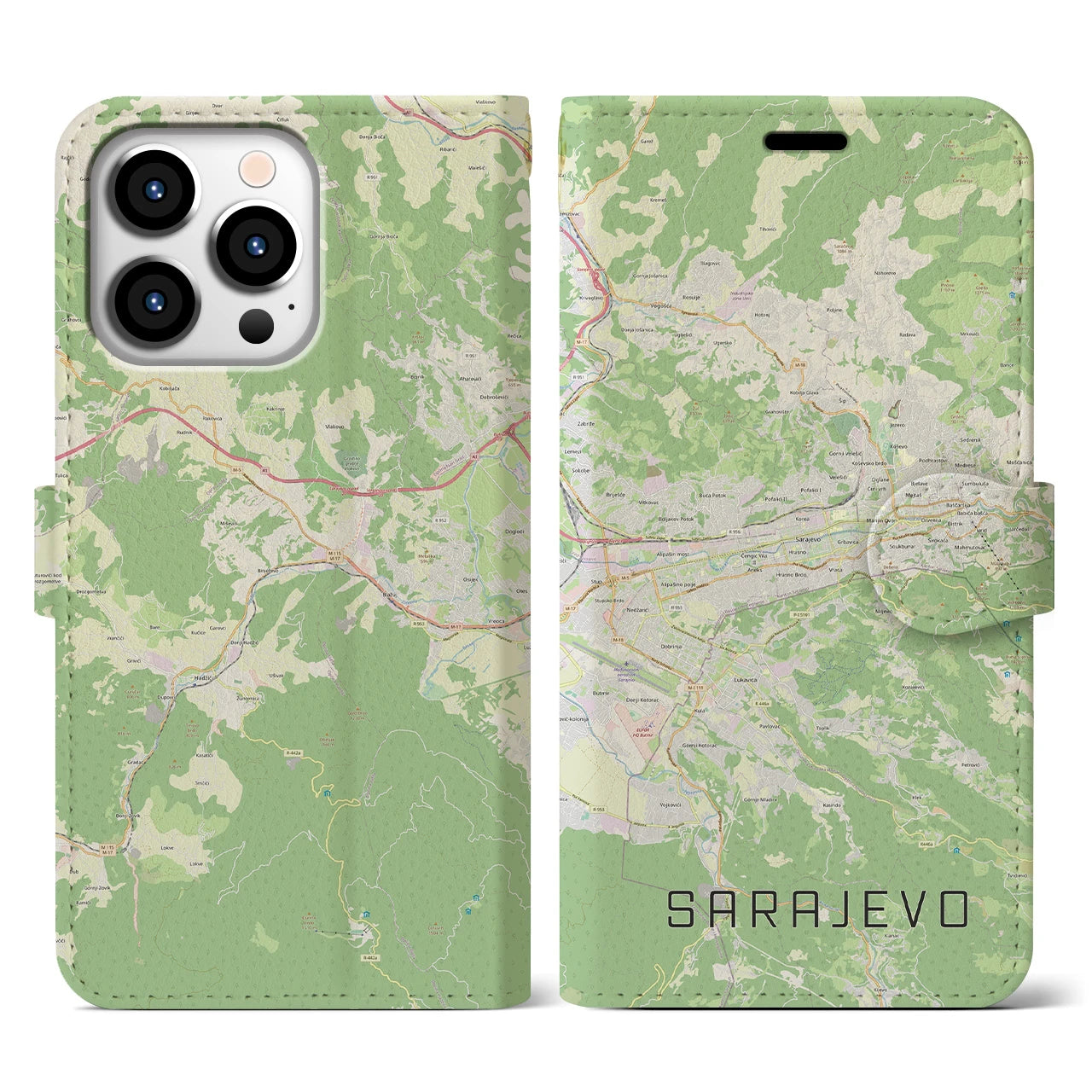 【サラエヴォ(ボスニア・ヘルツェゴビナ)】地図柄iPhoneケース(手帳タイプ)ナチュラル・iPhone 13 Pro 用