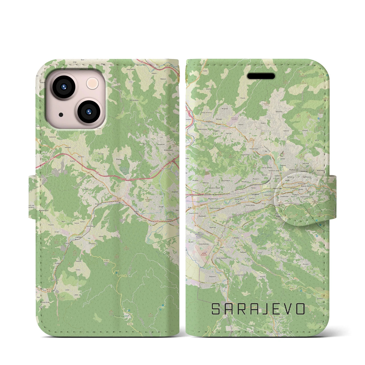 【サラエヴォ(ボスニア・ヘルツェゴビナ)】地図柄iPhoneケース(手帳タイプ)ナチュラル・iPhone 13 mini 用