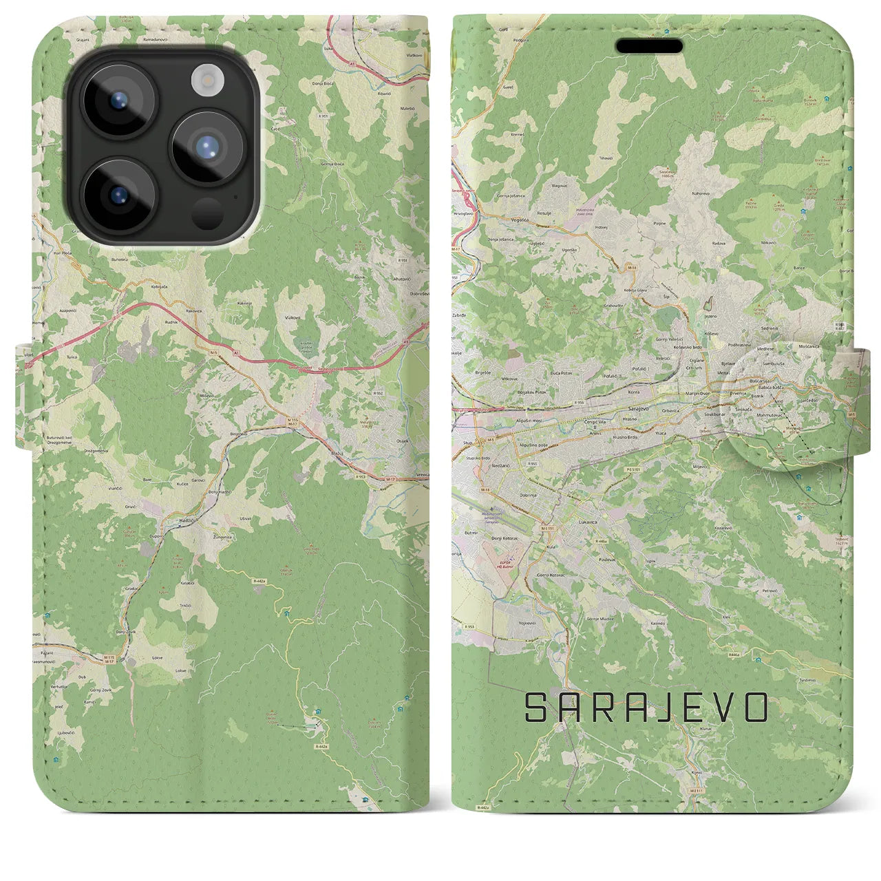 【サラエヴォ(ボスニア・ヘルツェゴビナ)】地図柄iPhoneケース(手帳タイプ)ナチュラル・iPhone 15 Pro Max 用