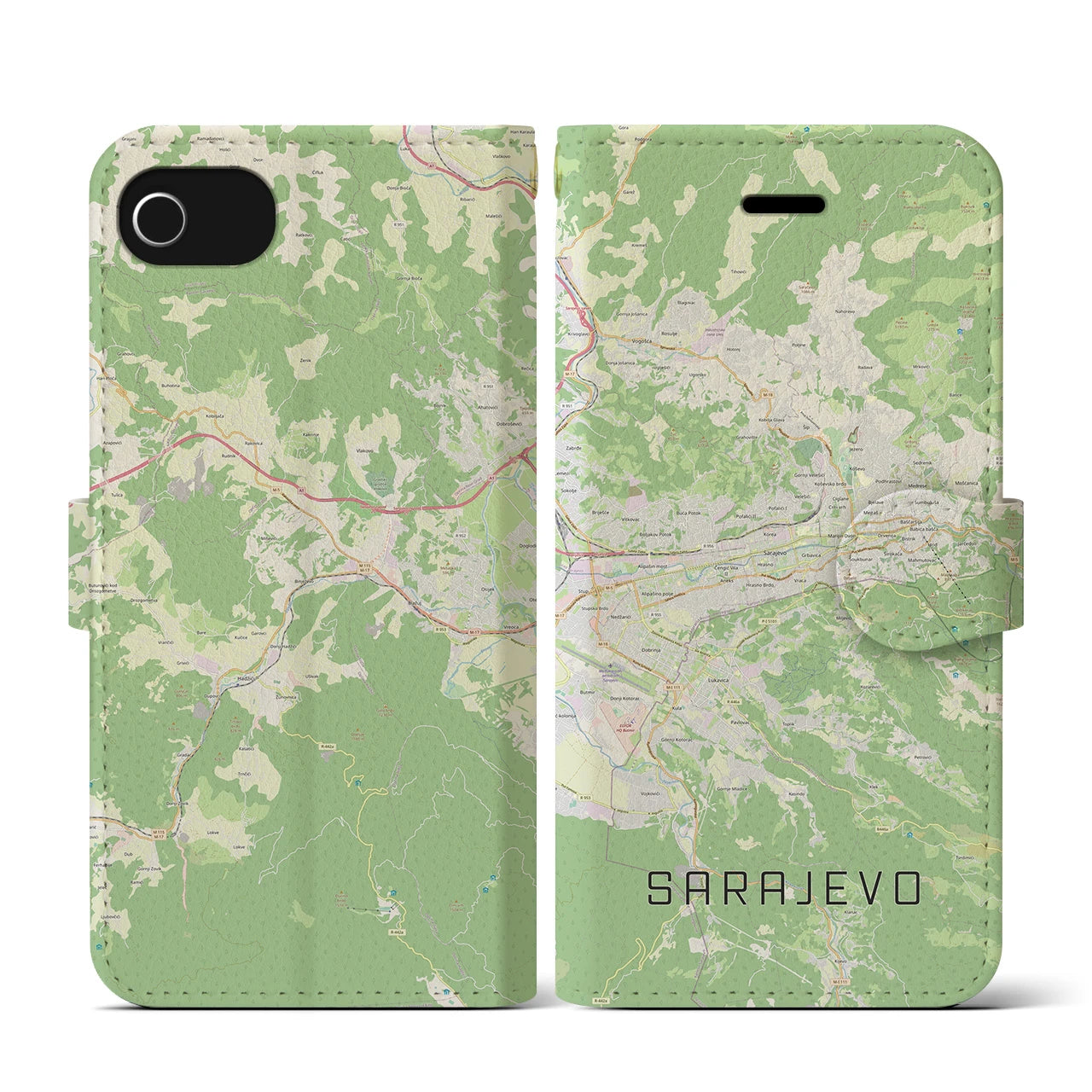 【サラエヴォ(ボスニア・ヘルツェゴビナ)】地図柄iPhoneケース(手帳タイプ)ナチュラル・iPhone SE(第3 / 第2世代) / 8 / 7 / 6s / 6 用