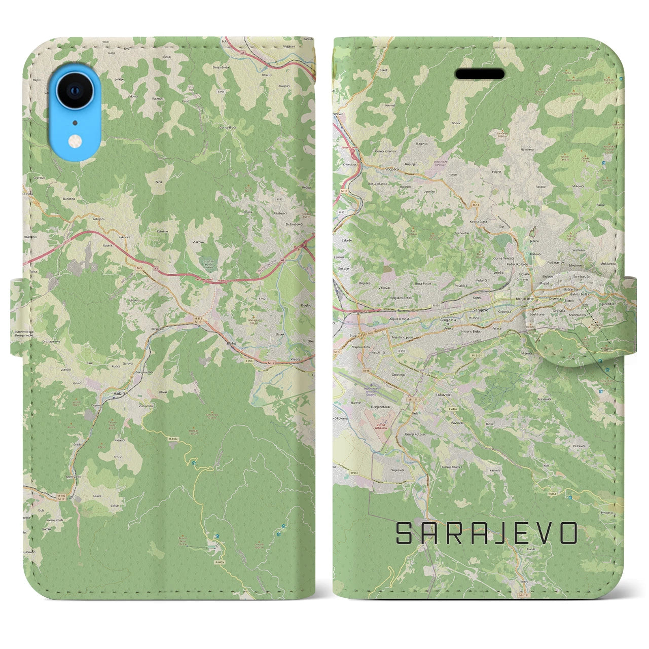 【サラエヴォ(ボスニア・ヘルツェゴビナ)】地図柄iPhoneケース(手帳タイプ)ナチュラル・iPhone XR 用