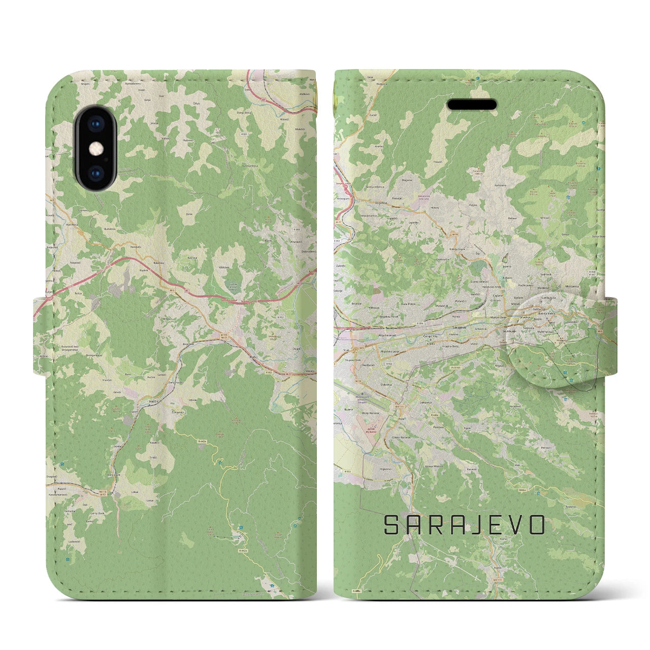 【サラエヴォ(ボスニア・ヘルツェゴビナ)】地図柄iPhoneケース(手帳タイプ)ナチュラル・iPhone XS / X 用