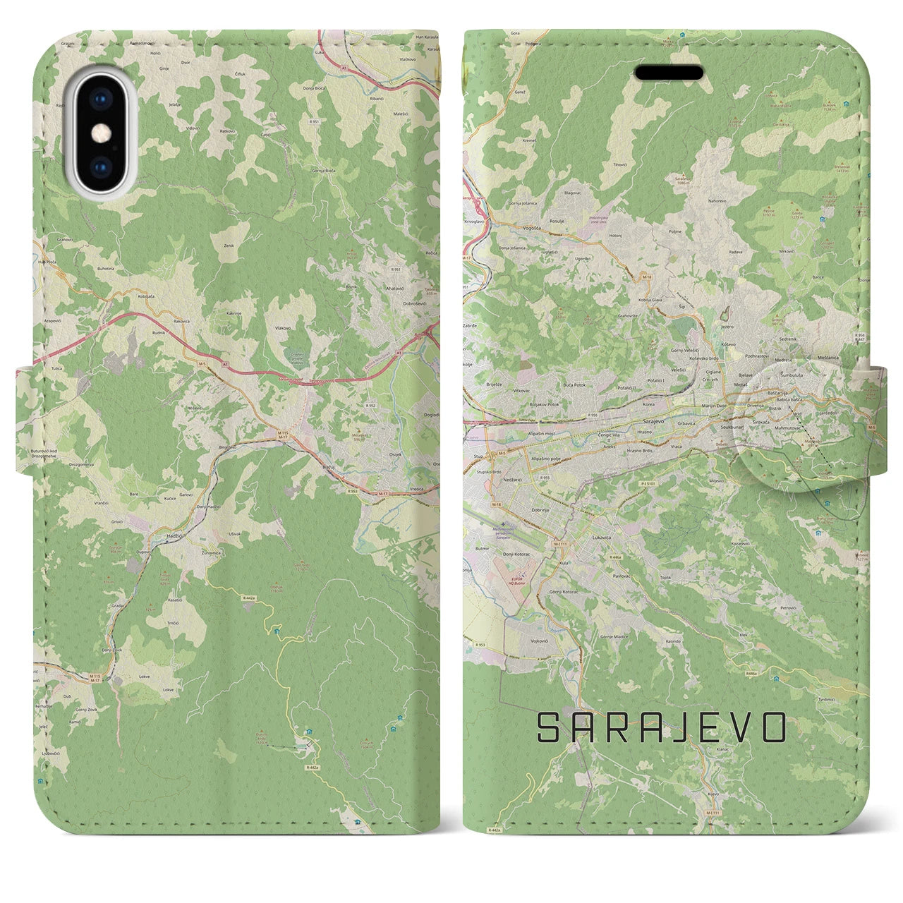 【サラエヴォ(ボスニア・ヘルツェゴビナ)】地図柄iPhoneケース(手帳タイプ)ナチュラル・iPhone XS Max 用