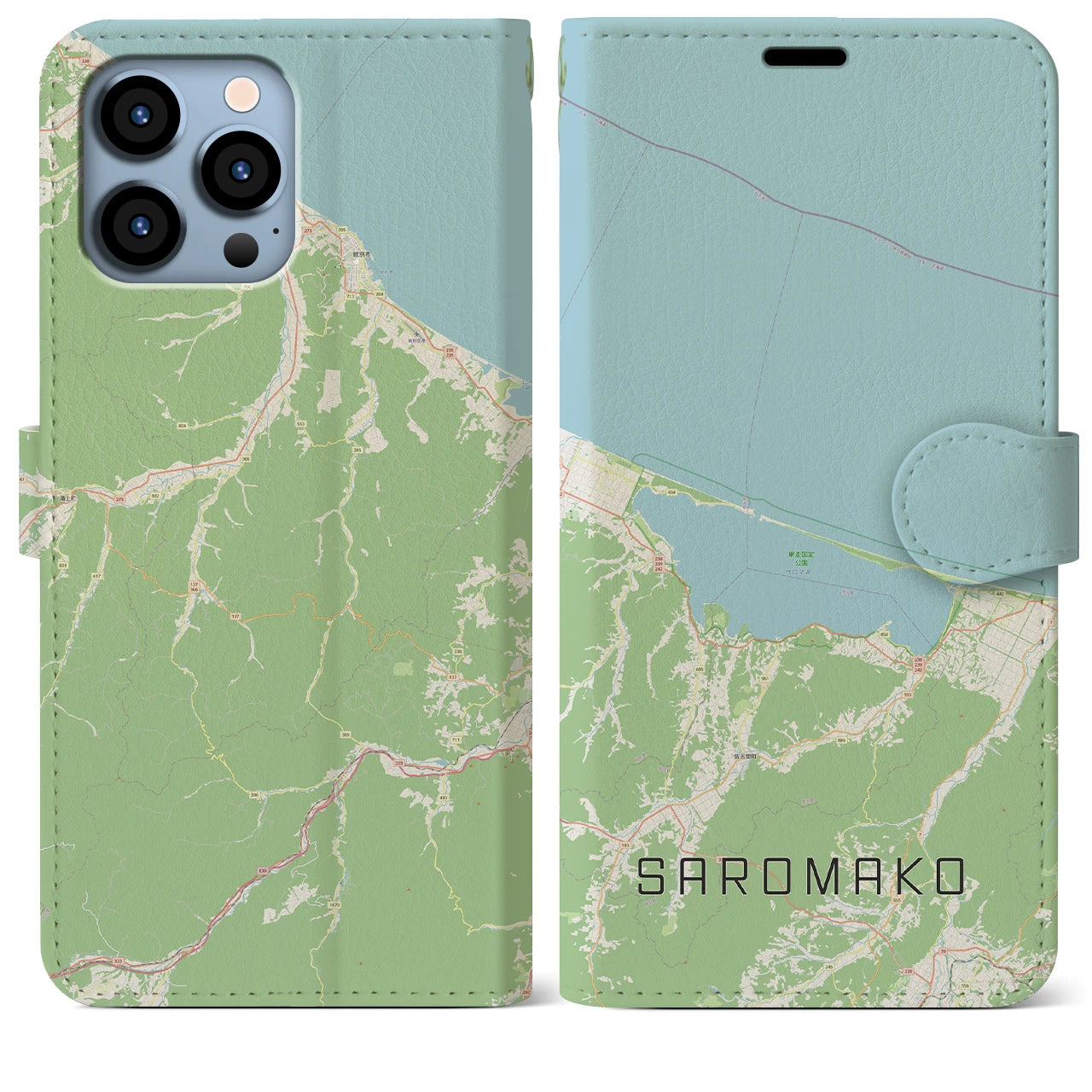 【サロマ湖(北海道)】地図柄iPhoneケース(手帳タイプ)ナチュラル・iPhone 13 Pro Max 用
