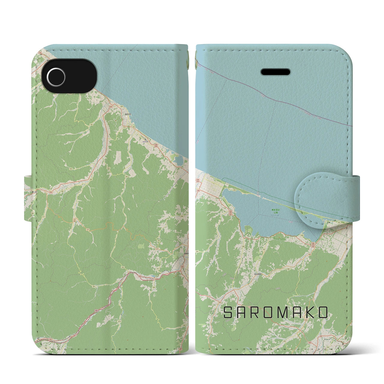 【サロマ湖(北海道)】地図柄iPhoneケース(手帳タイプ)ナチュラル・iPhone SE(第3 / 第2世代) / 8 / 7 / 6s / 6 用