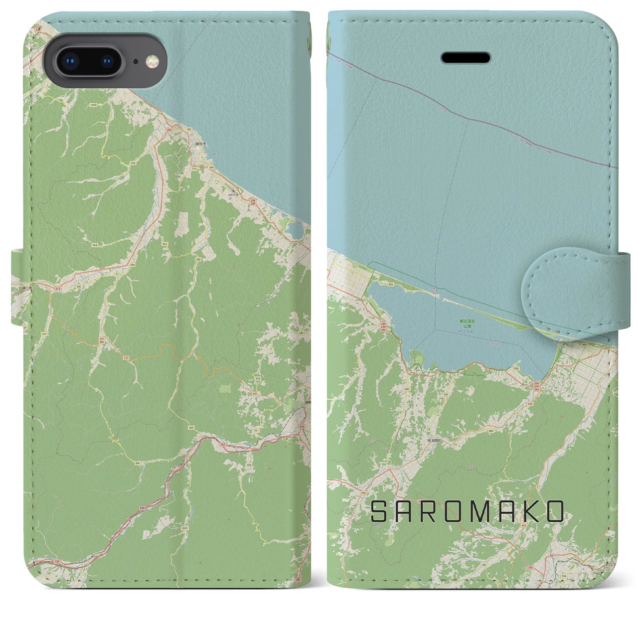 【サロマ湖(北海道)】地図柄iPhoneケース(手帳タイプ)ナチュラル・iPhone 8Plus /7Plus / 6sPlus / 6Plus 用