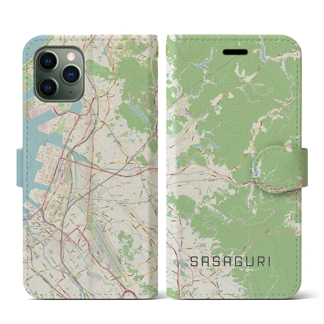 【篠栗(福岡県)】地図柄iPhoneケース(手帳タイプ)ナチュラル・iPhone 11 Pro 用