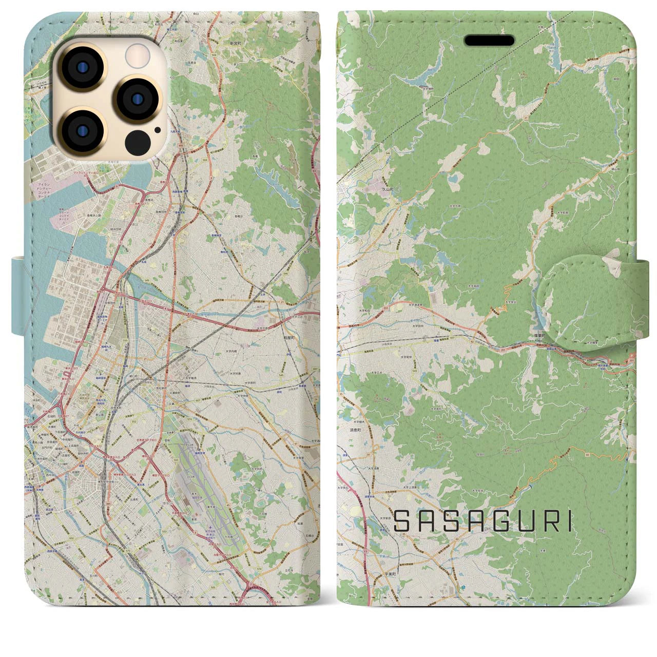 【篠栗(福岡県)】地図柄iPhoneケース(手帳タイプ)ナチュラル・iPhone 12 Pro Max 用