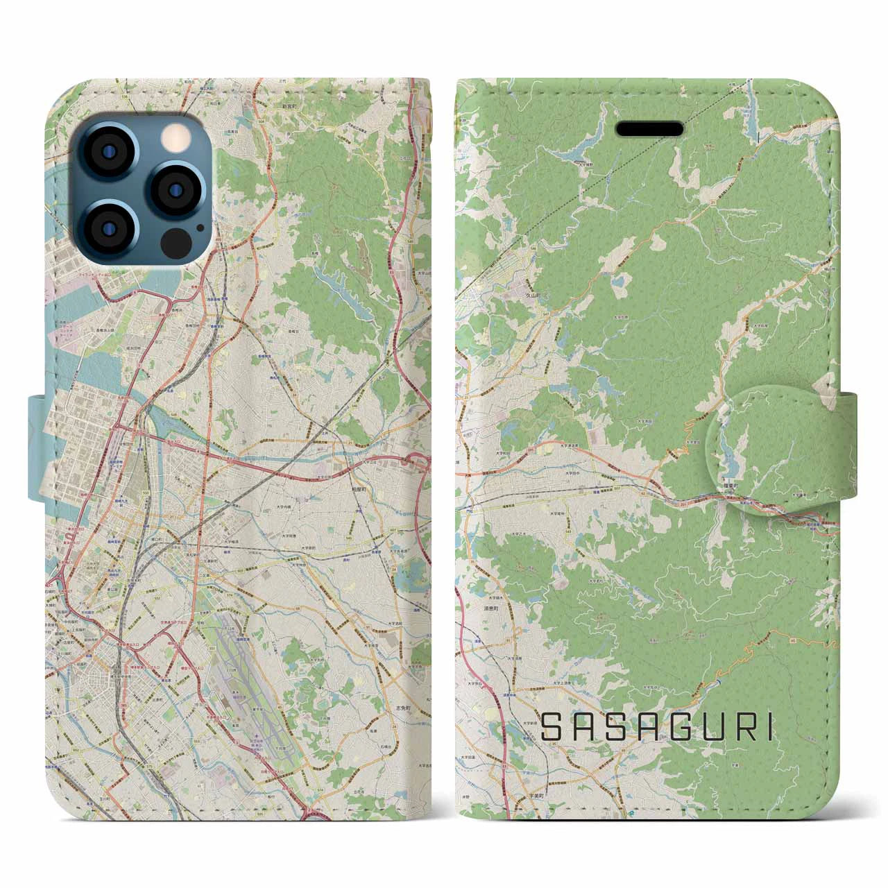 【篠栗(福岡県)】地図柄iPhoneケース(手帳タイプ)ナチュラル・iPhone 12 / 12 Pro 用