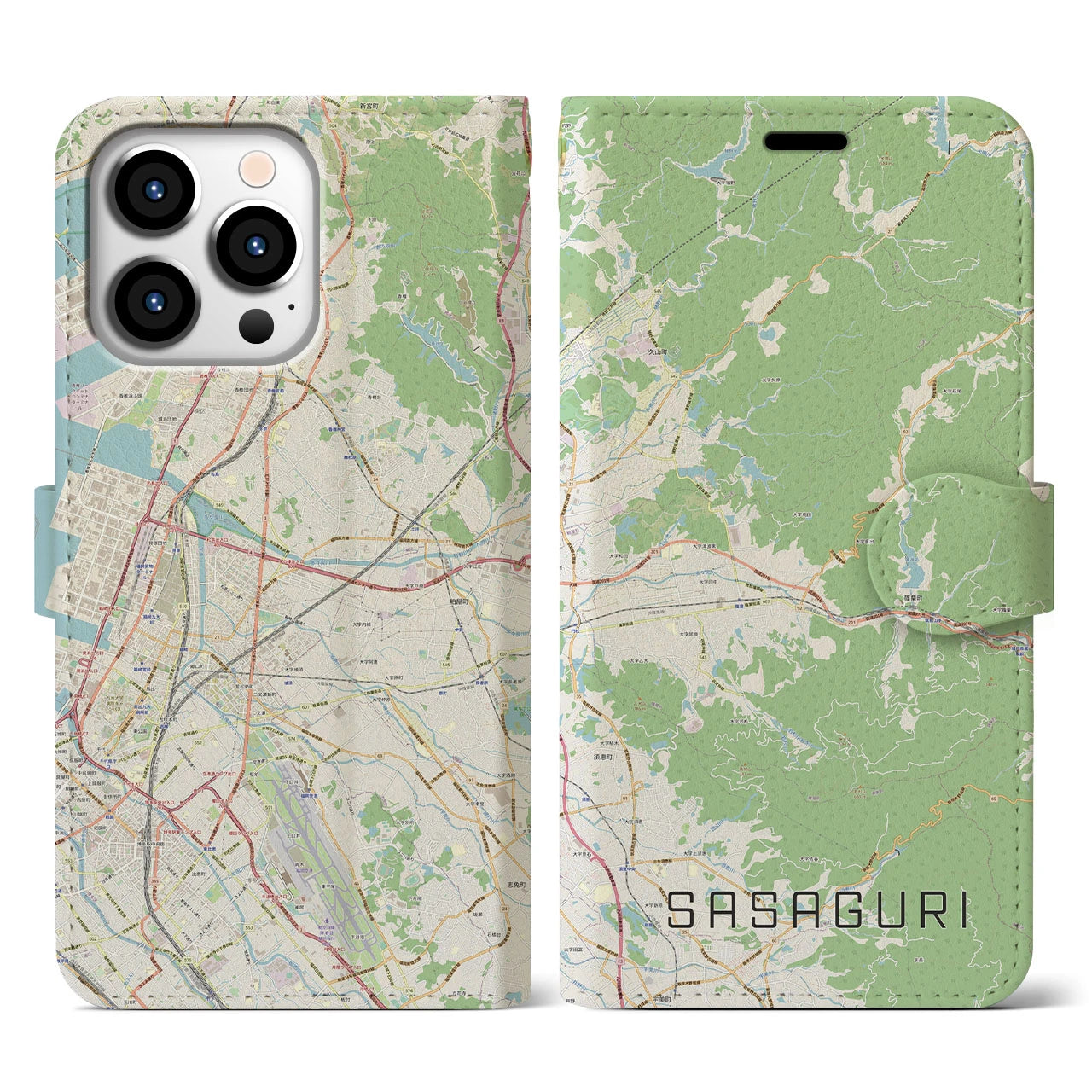 【篠栗(福岡県)】地図柄iPhoneケース(手帳タイプ)ナチュラル・iPhone 13 Pro 用