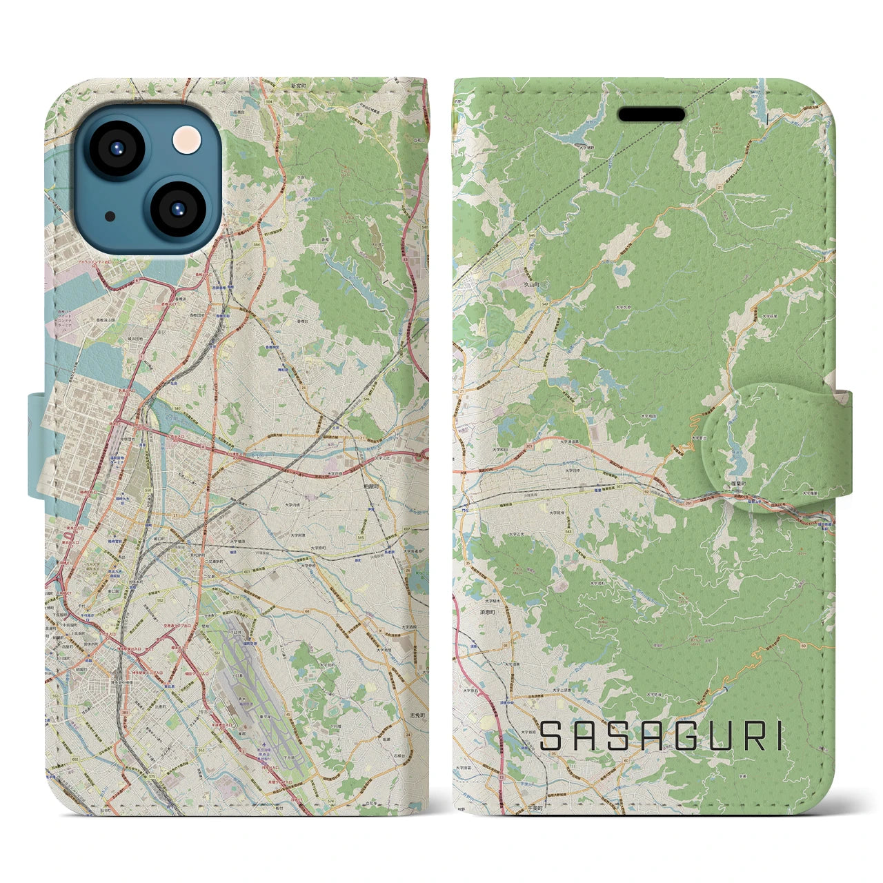 【篠栗(福岡県)】地図柄iPhoneケース(手帳タイプ)ナチュラル・iPhone 13 用