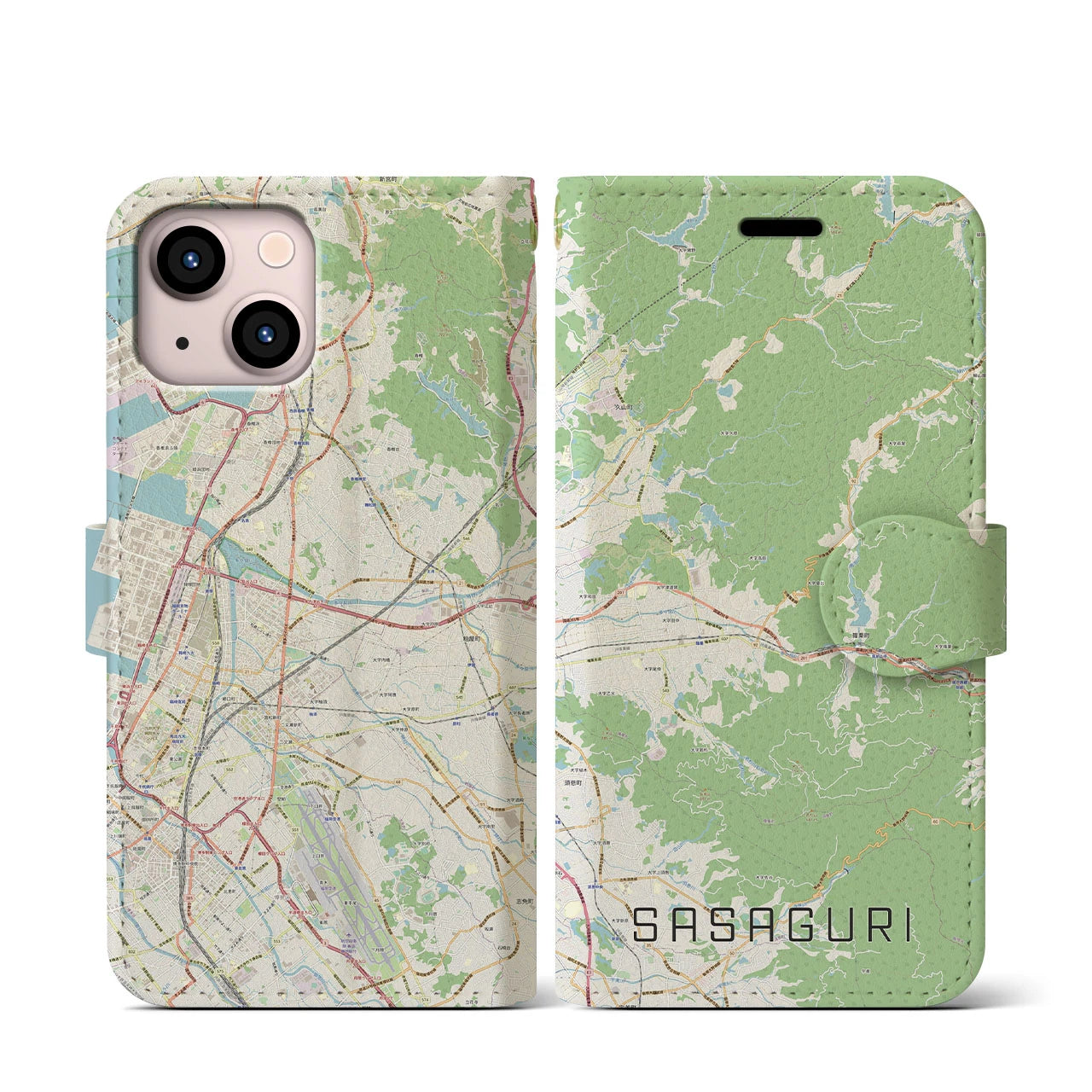 【篠栗(福岡県)】地図柄iPhoneケース(手帳タイプ)ナチュラル・iPhone 13 mini 用