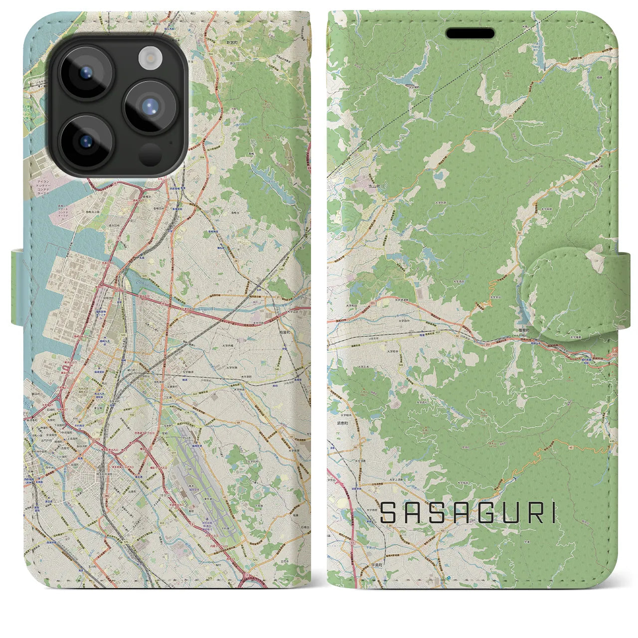 【篠栗(福岡県)】地図柄iPhoneケース(手帳タイプ)ナチュラル・iPhone 15 Pro Max 用